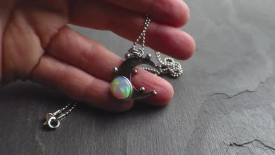 Opal Silber Anhänger Mond Opal Anhänger Kette Opal Collier Australien Silber Kristall Opal bunt Unikat Mond Schmuckanhänger Edelstein