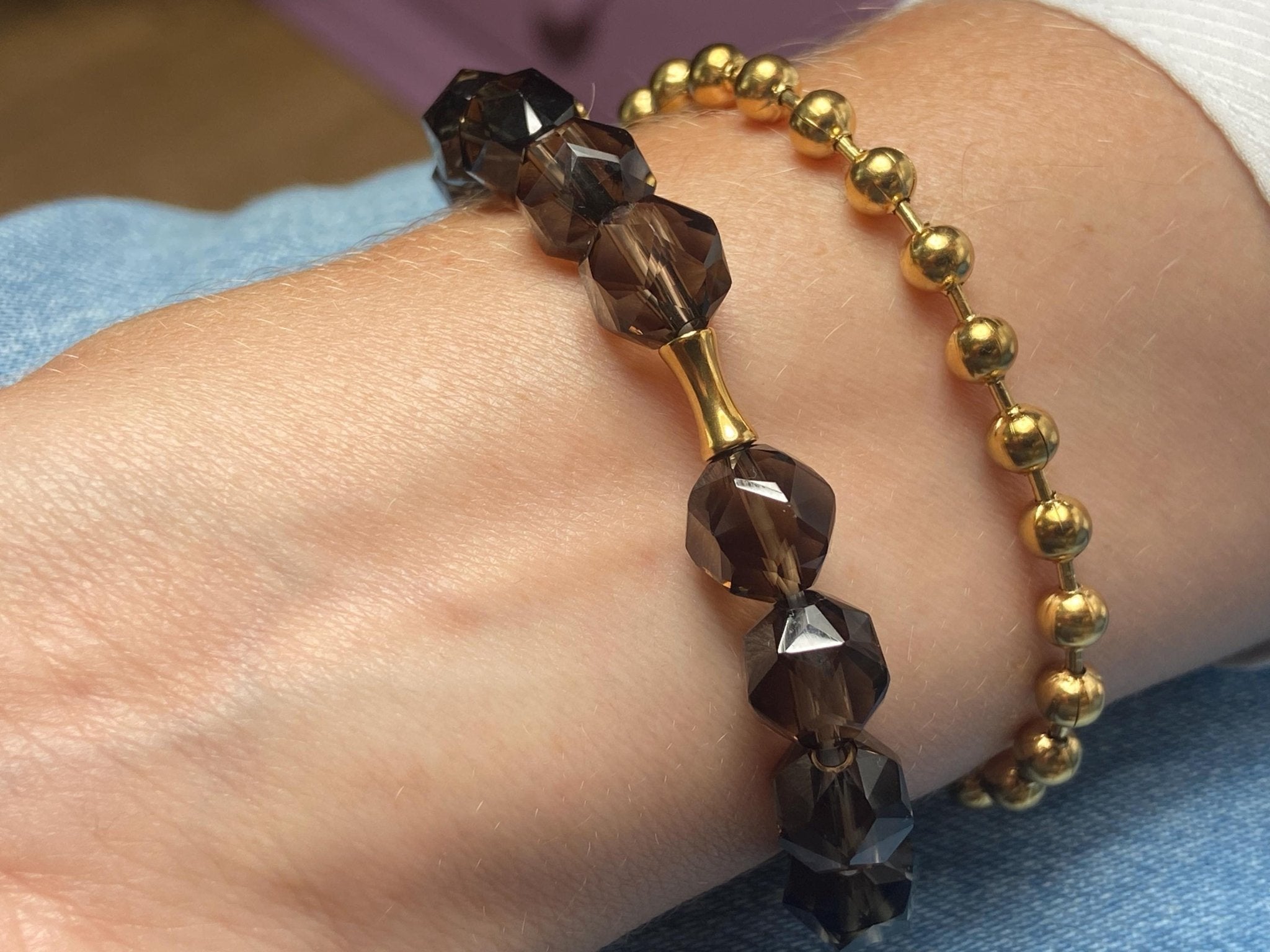 Rauchquarz Armband in braun und gold Edelstein Stacking Bracelet