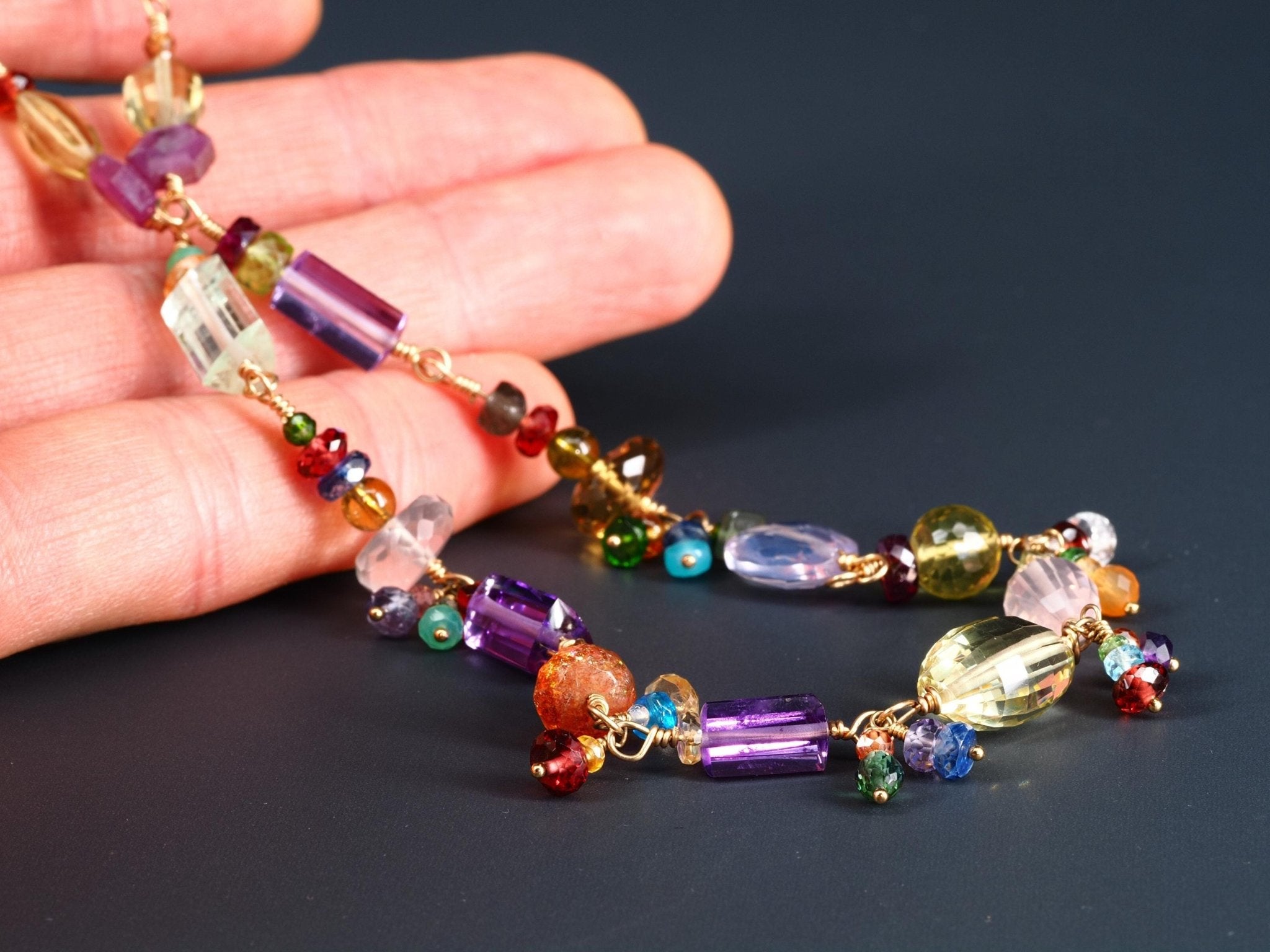 Rosenkranz Kette Edelstein Gold Kette 9k bunt Gold Collier Edelstein Halskette AAA Qualität Turmalin Kette Aquamarin Lavendel Quarz