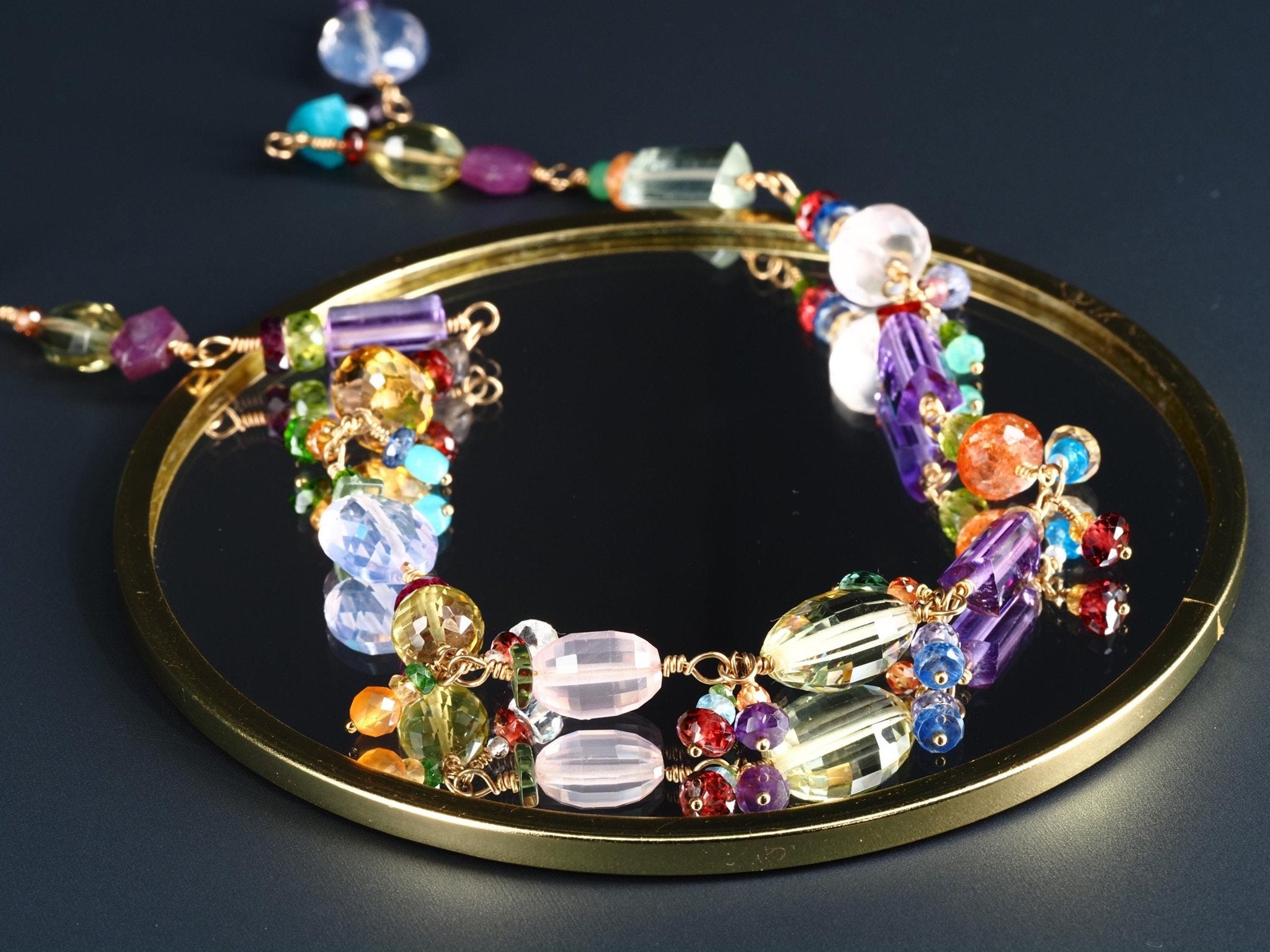 Rosenkranz Kette Edelstein Gold Kette 9k bunt Gold Collier Edelstein Halskette AAA Qualität Turmalin Kette Aquamarin Lavendel Quarz