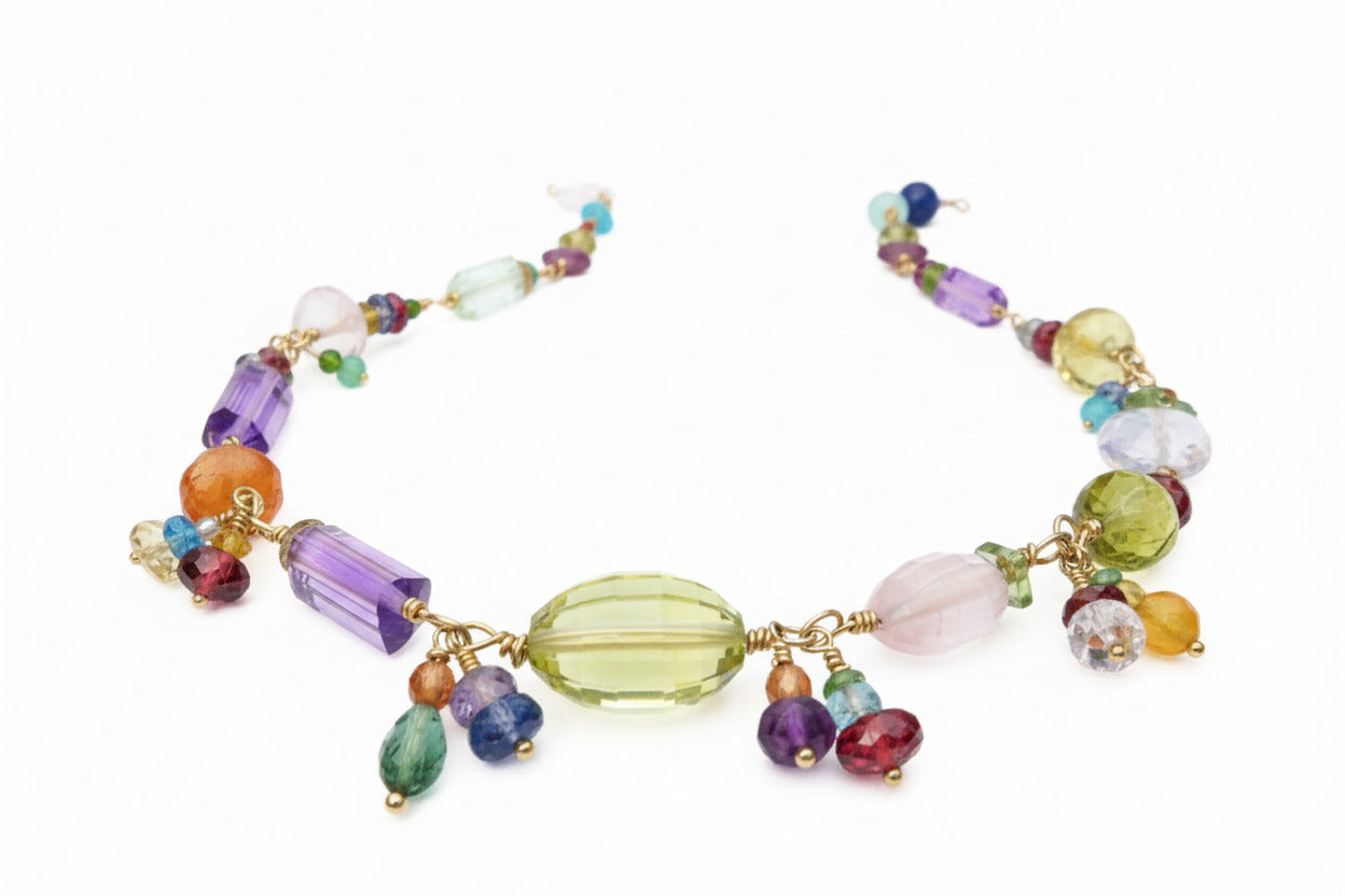 Rosenkranz Kette Edelstein Gold Kette 9k bunt Gold Collier Edelstein Halskette AAA Qualität Turmalin Kette Aquamarin Lavendel Quarz