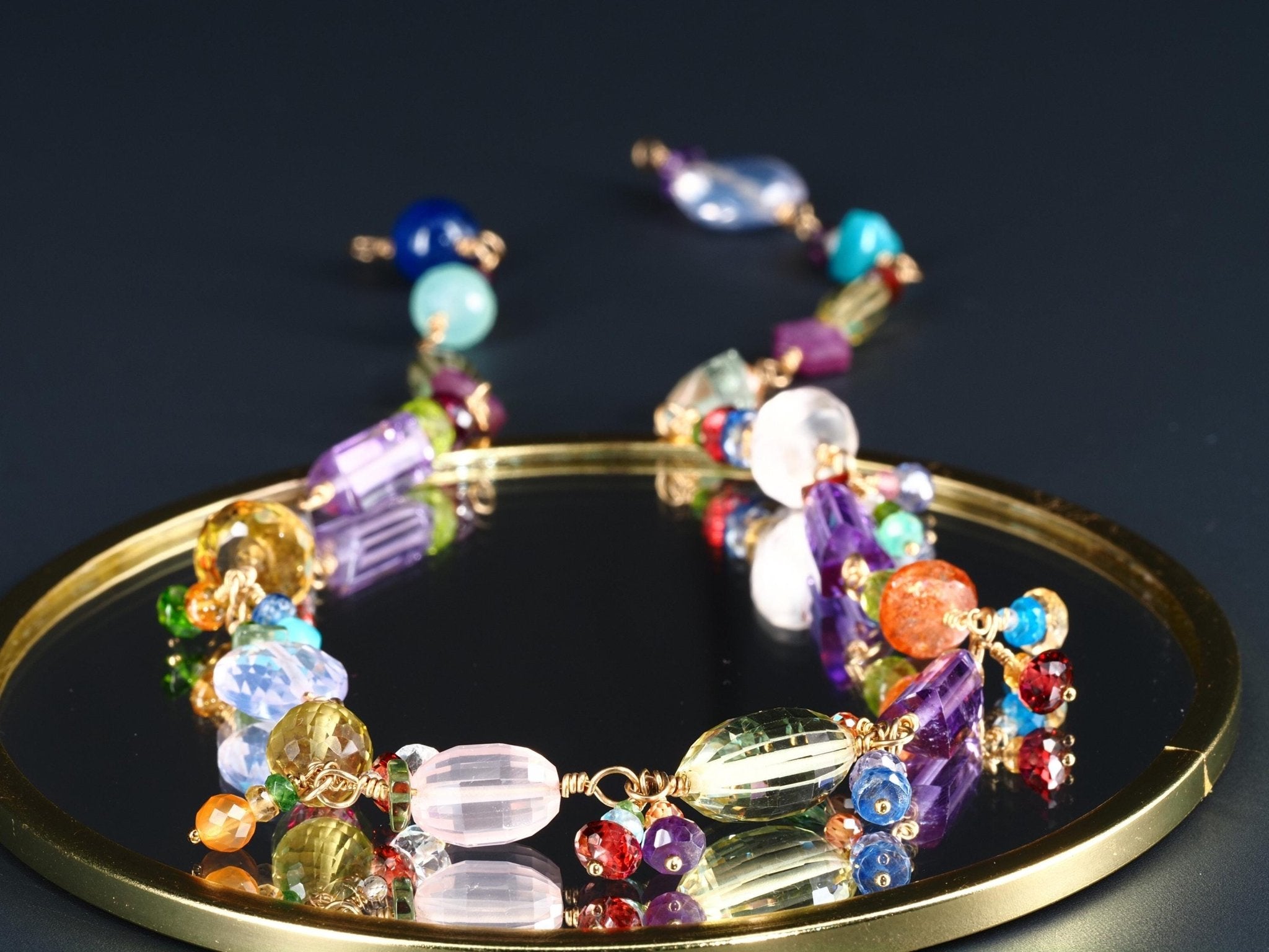 Rosenkranz Kette Edelstein Gold Kette 9k bunt Gold Collier Edelstein Halskette AAA Qualität Turmalin Kette Aquamarin Lavendel Quarz