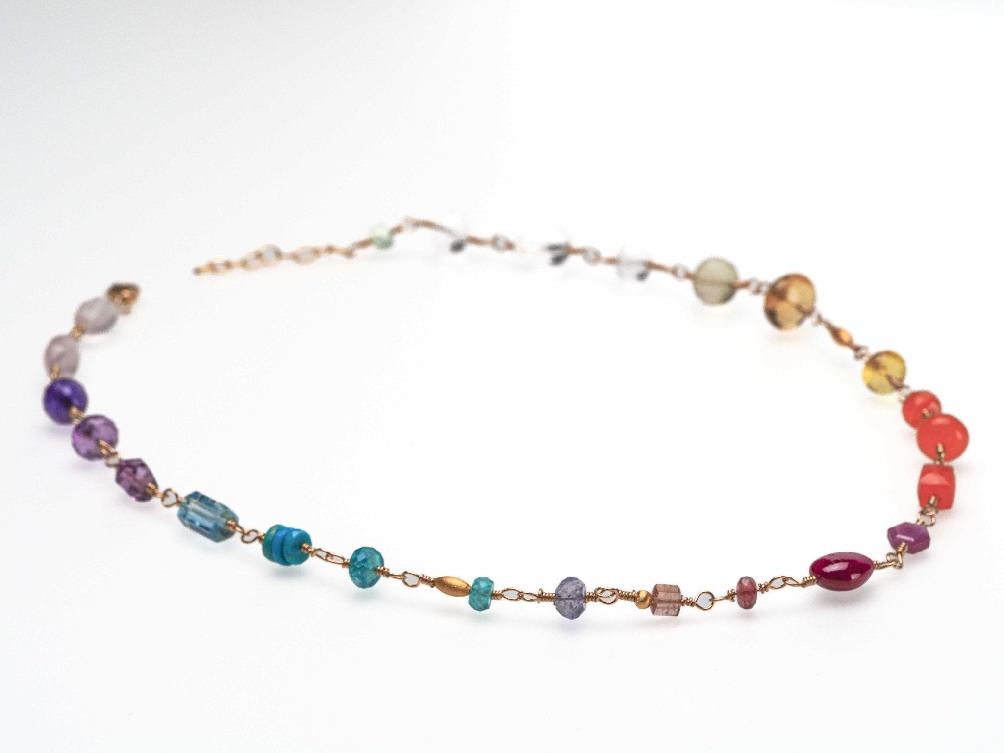 Rosenkranz Kette mit bunten Edelsteinen Gold filled Rosary Halskette AAA Qualität