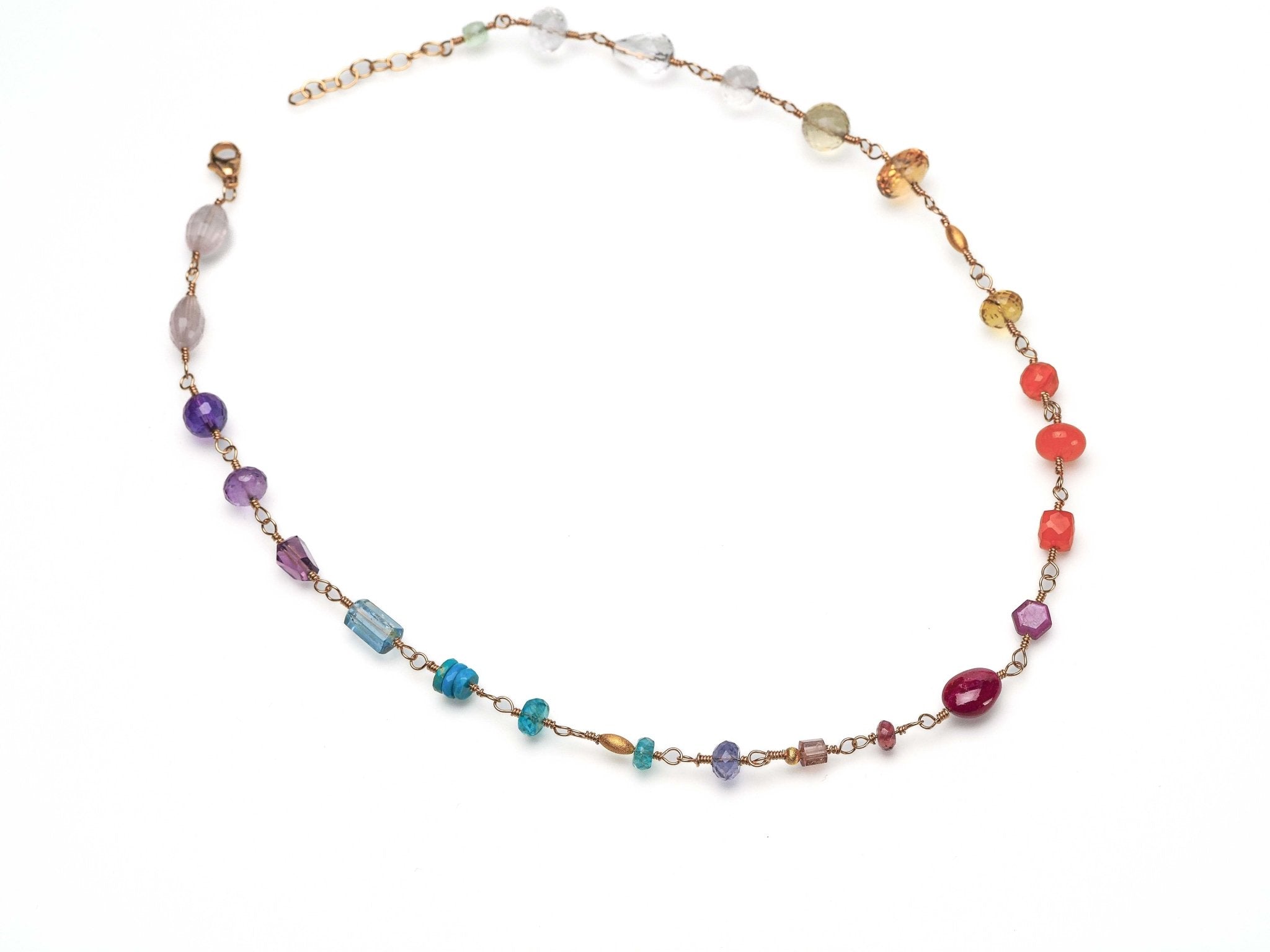 Rosenkranz Kette mit bunten Edelsteinen Gold filled Rosary Halskette AAA Qualität