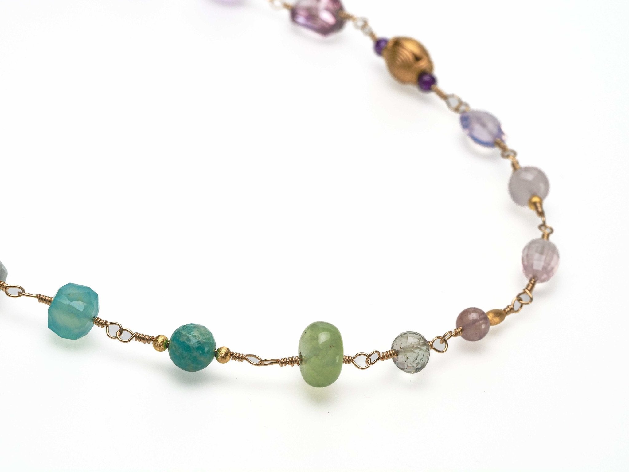 Rosenkranz Kette mit bunten Edelsteinen Gold filled Rosary Halskette AAA Qualität