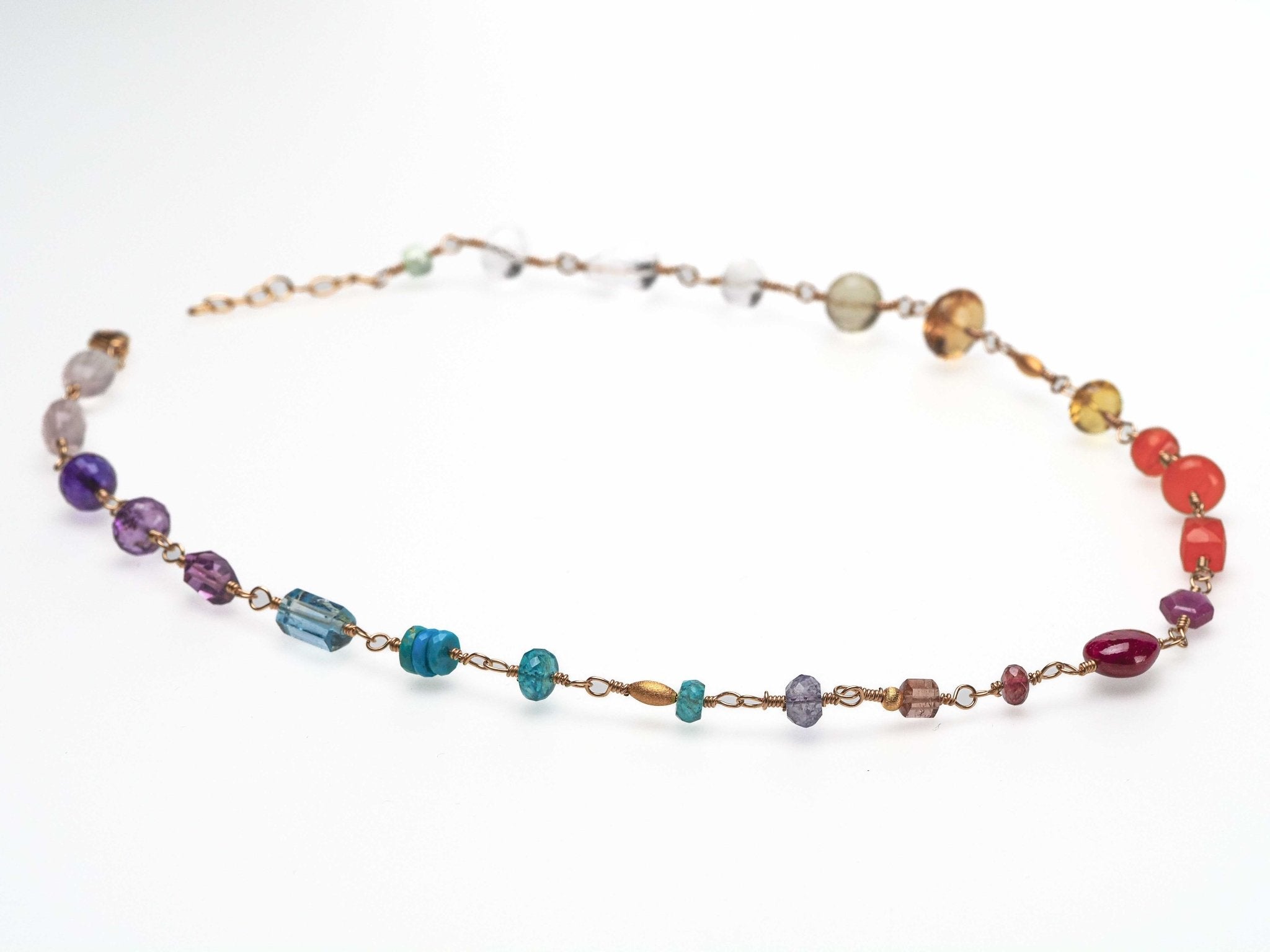 Rosenkranz Kette mit bunten Edelsteinen Gold filled Rosary Halskette AAA Qualität