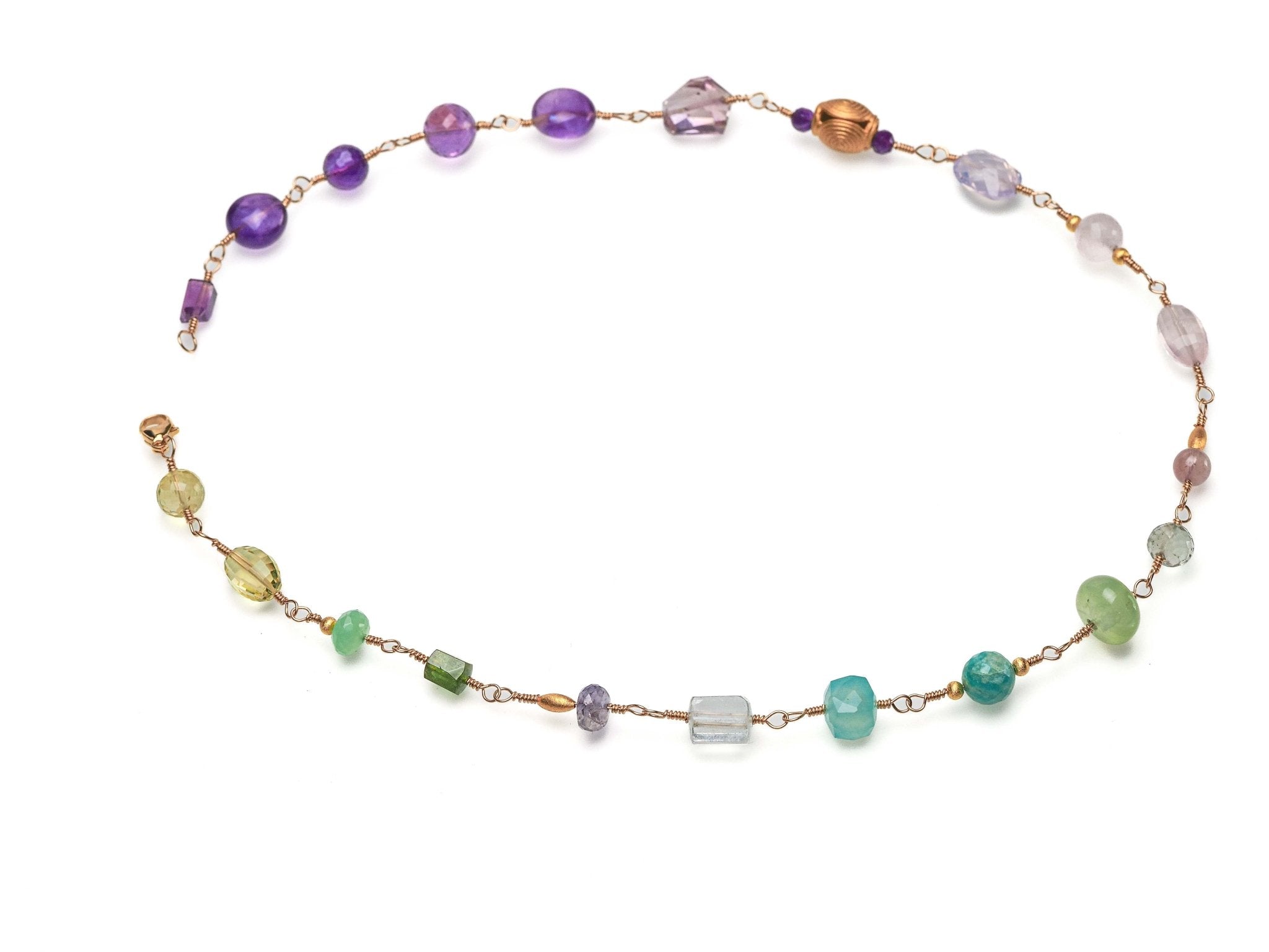 Rosenkranz Kette mit bunten Edelsteinen Gold filled Rosary Halskette AAA Qualität