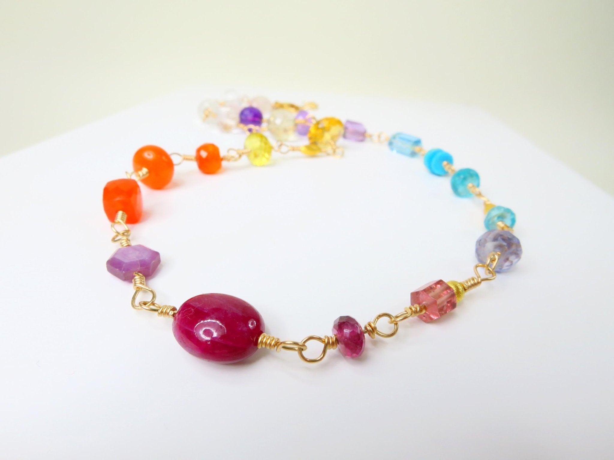 Rosenkranz Kette mit bunten Edelsteinen Gold filled Rosary Halskette AAA Qualität