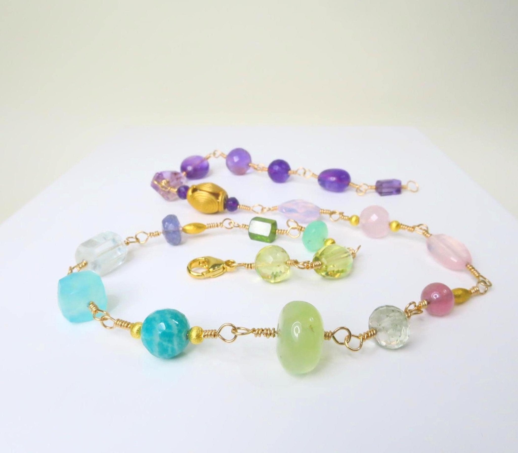 Rosenkranz Kette mit bunten Edelsteinen Gold filled Rosary Halskette AAA Qualität