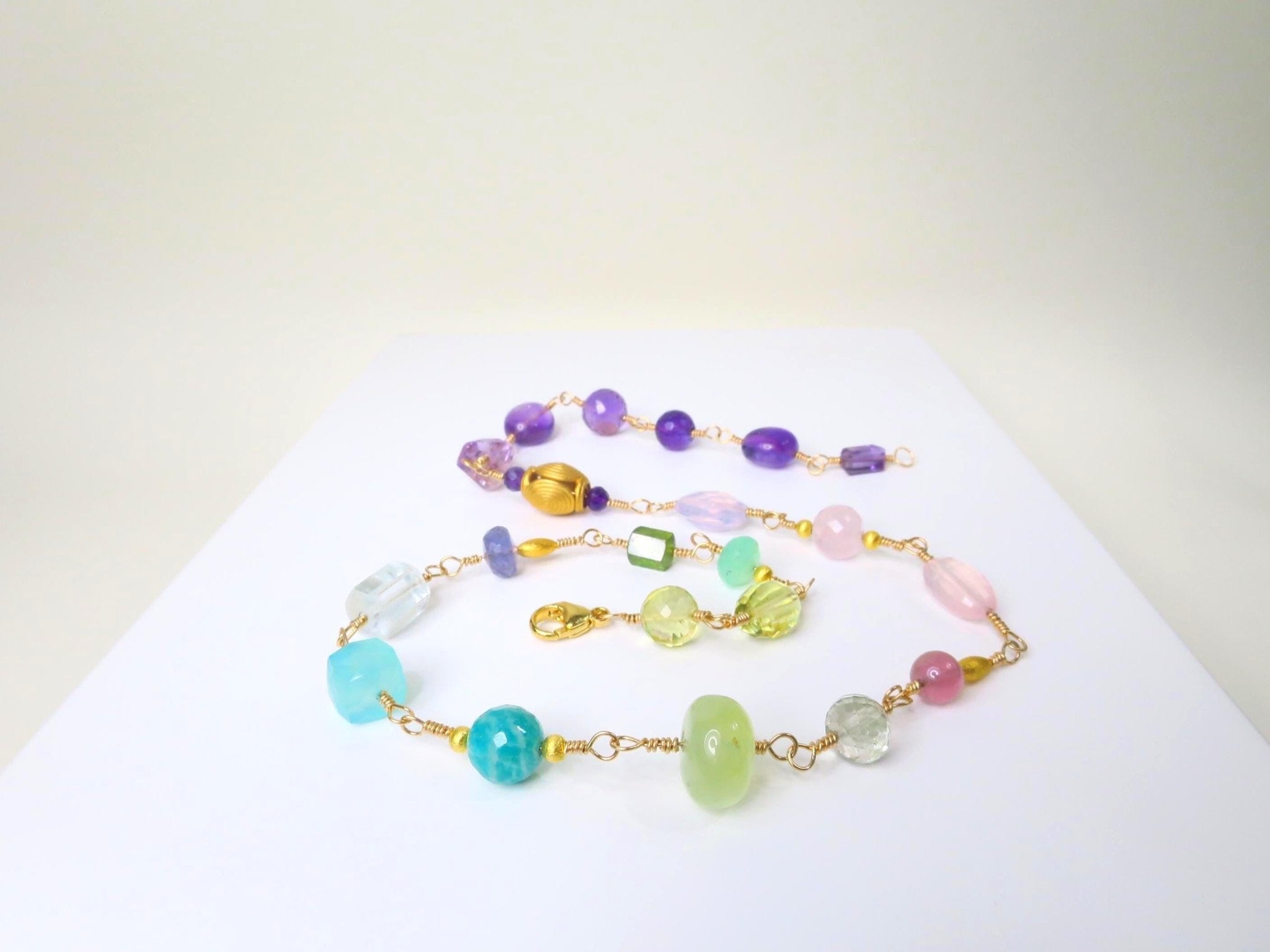 Rosenkranz Kette mit bunten Edelsteinen Gold filled Rosary Halskette AAA Qualität