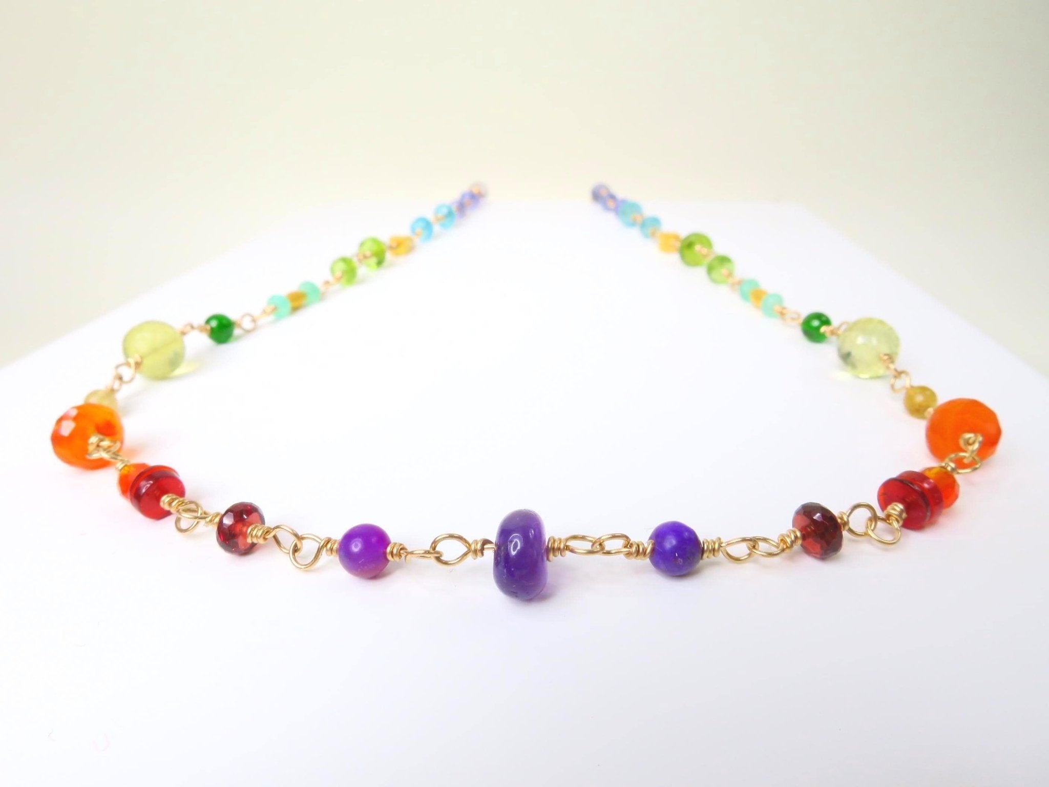 Rosenkranz Kette mit bunten Edelsteinen Gold filled Rosary Halskette AAA Qualität