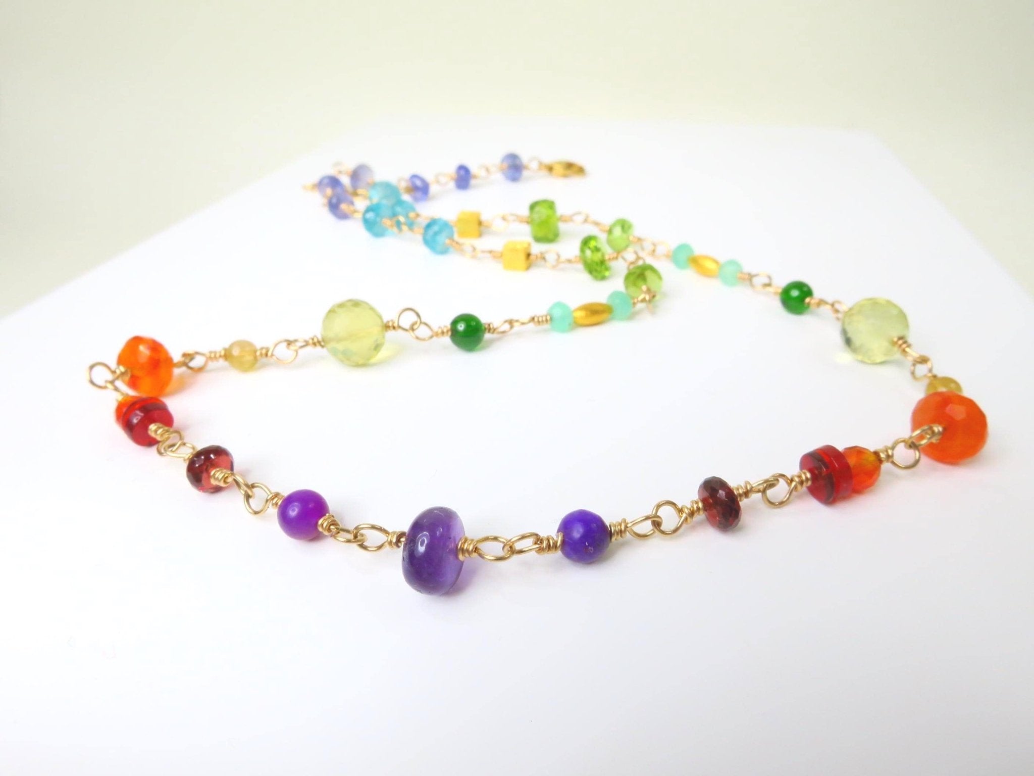 Rosenkranz Kette mit bunten Edelsteinen Gold filled Rosary Halskette AAA Qualität