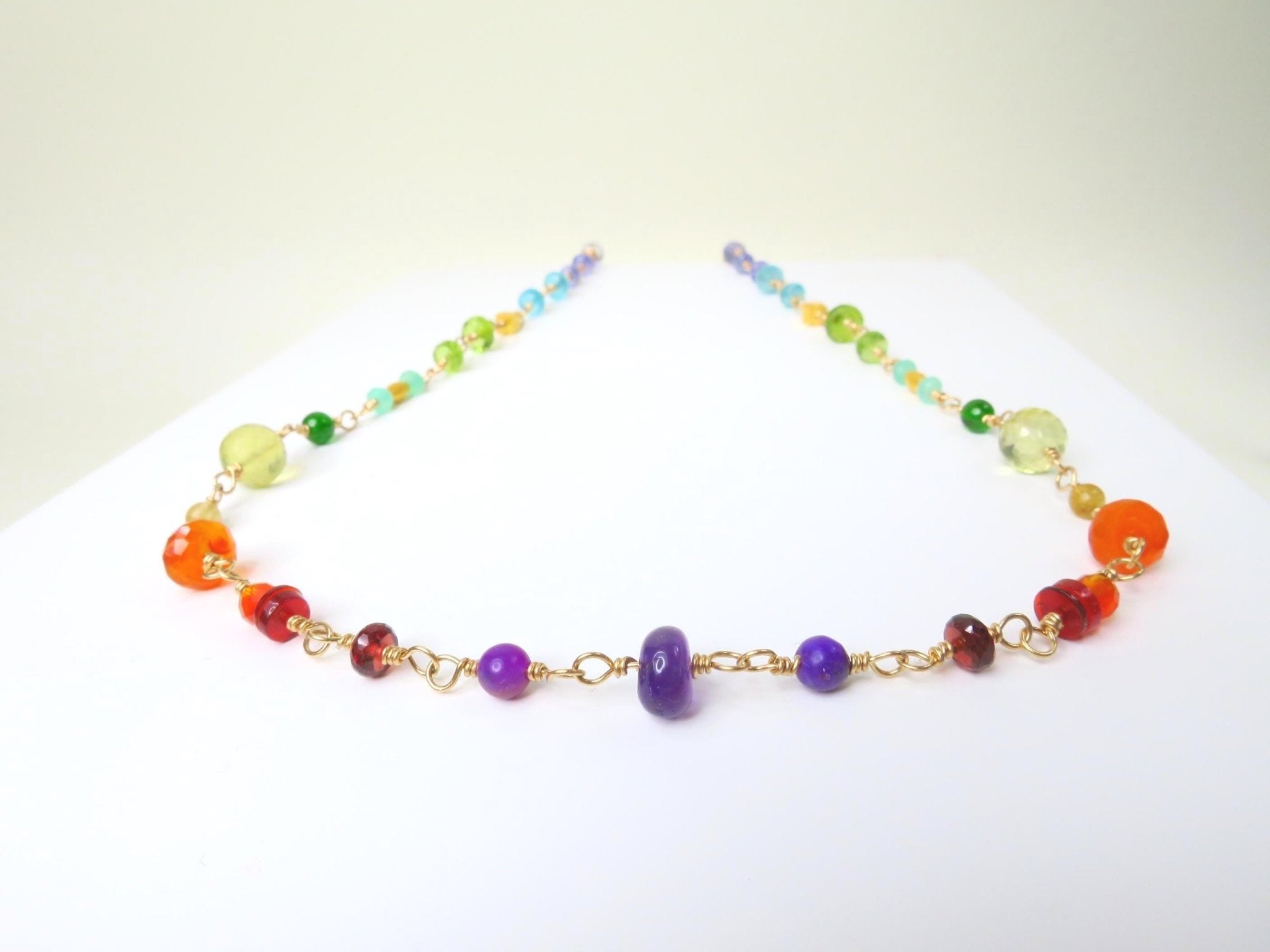 Rosenkranz Kette mit bunten Edelsteinen Gold filled Rosary Halskette AAA Qualität