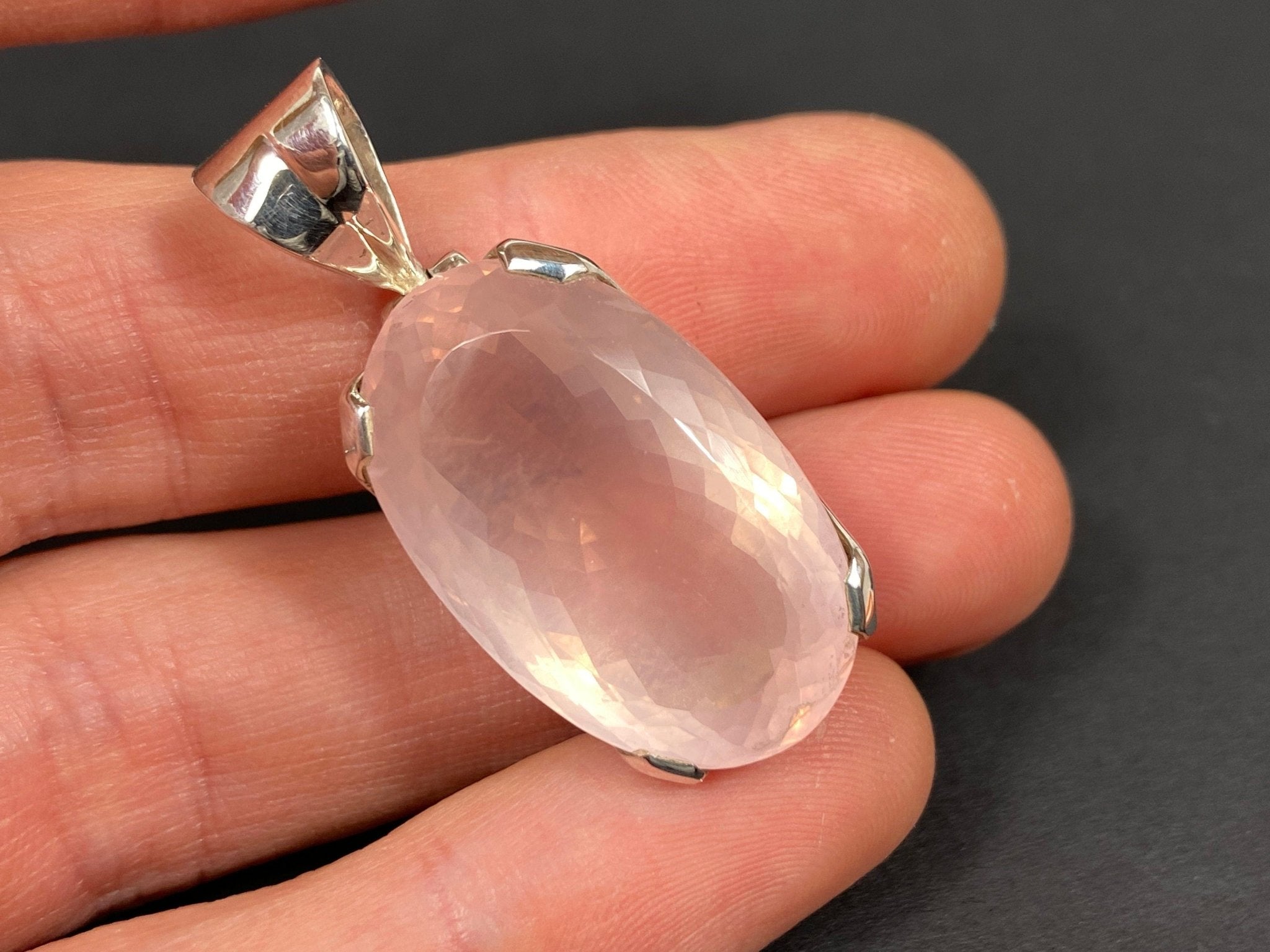 Rosenquarz Anhänger 100% Natur Sterling Silber facettiert