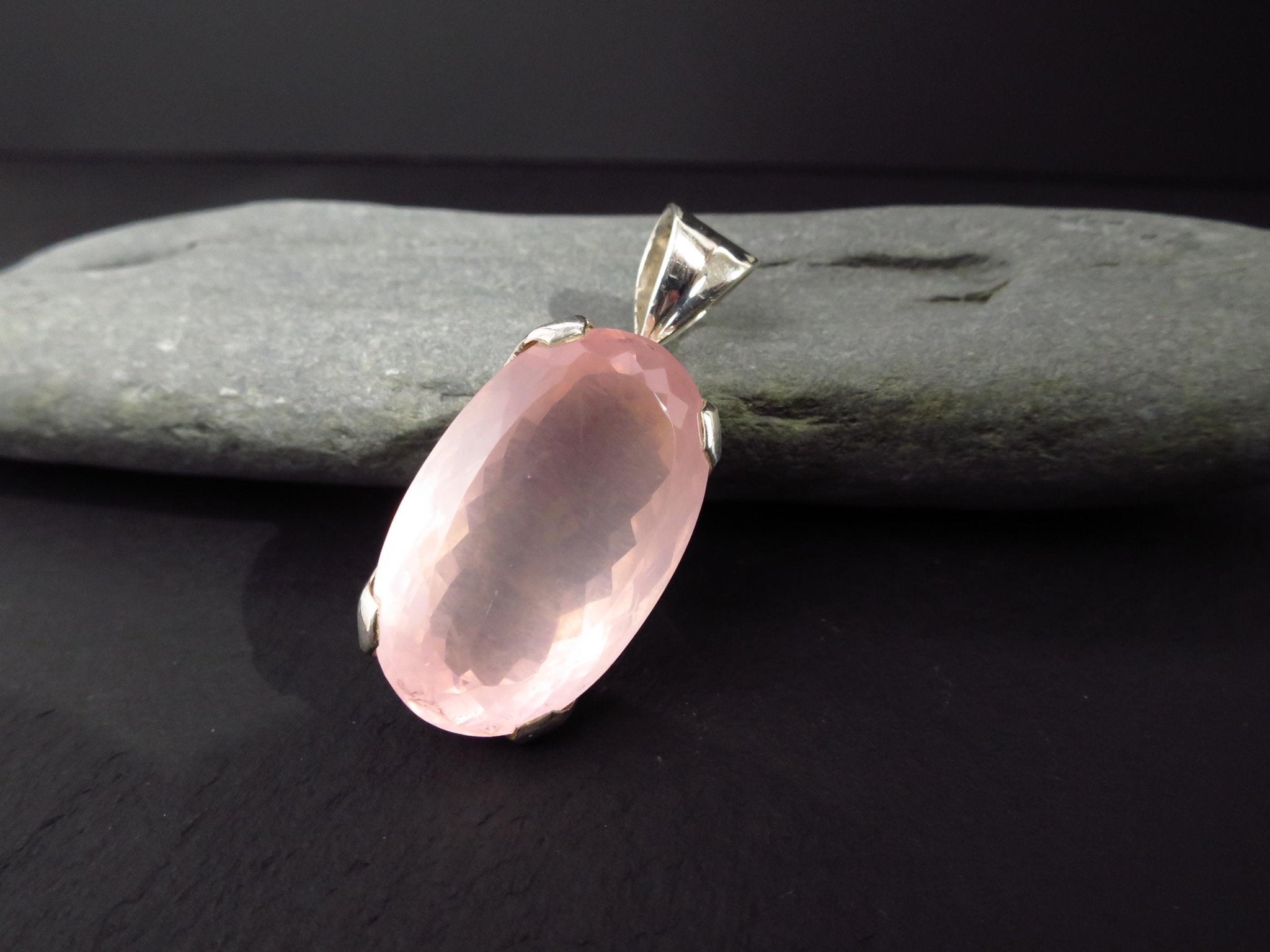 Rosenquarz Anhänger 100% Natur Sterling Silber facettiert
