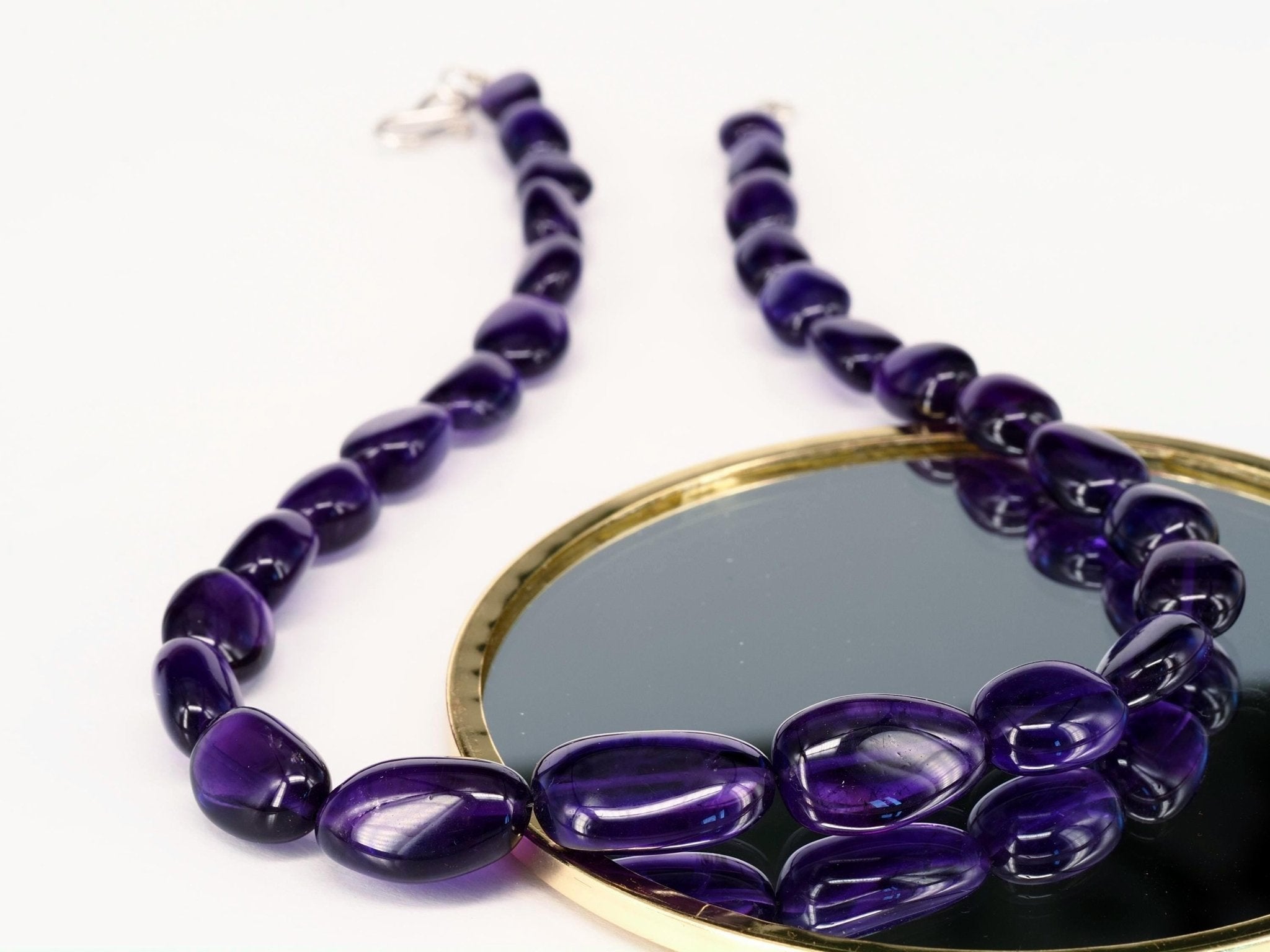 Rosenquarz Halskette Damen – Natürliche Edelsteinkette mit großen Nugget - Perlen | 925 Silber | Handgefertigt