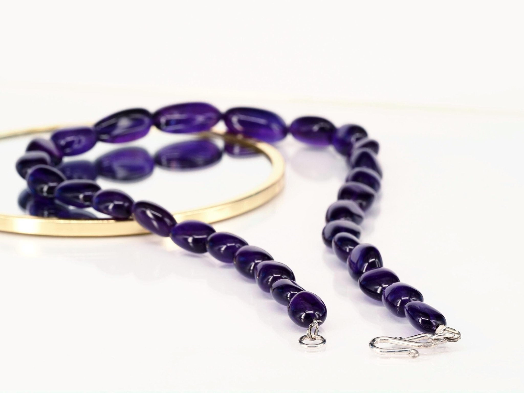 Rosenquarz Halskette Damen – Natürliche Edelsteinkette mit großen Nugget - Perlen | 925 Silber | Handgefertigt