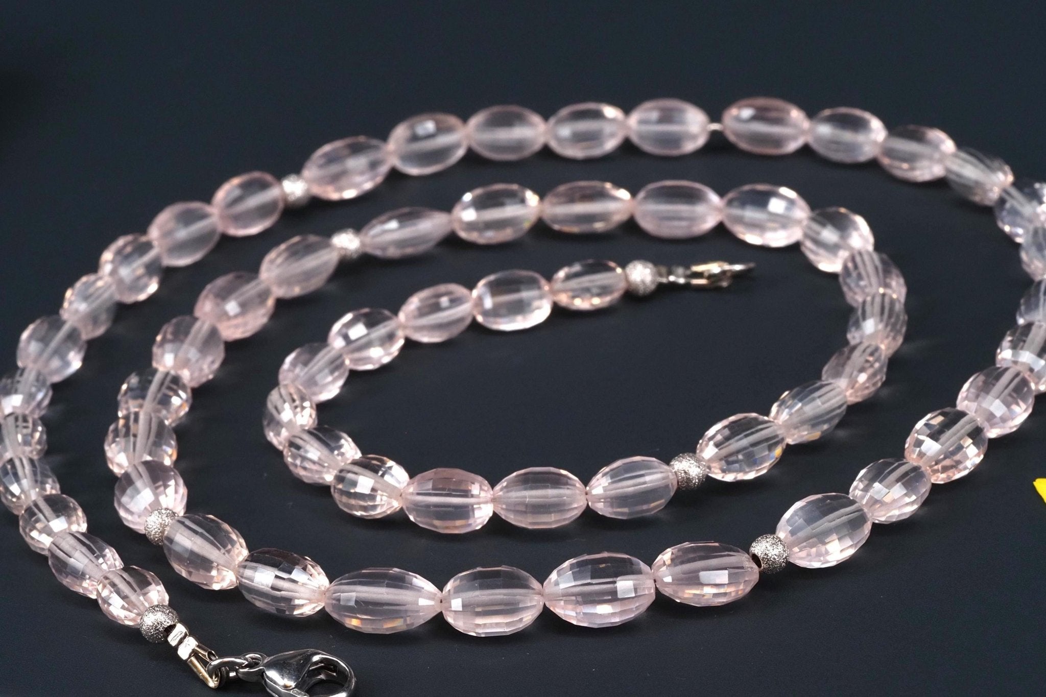 Rosenquarz Kette 100% Natur mit Sterling Silber Verschluss, 70 cm rosa Edelstein Halskette