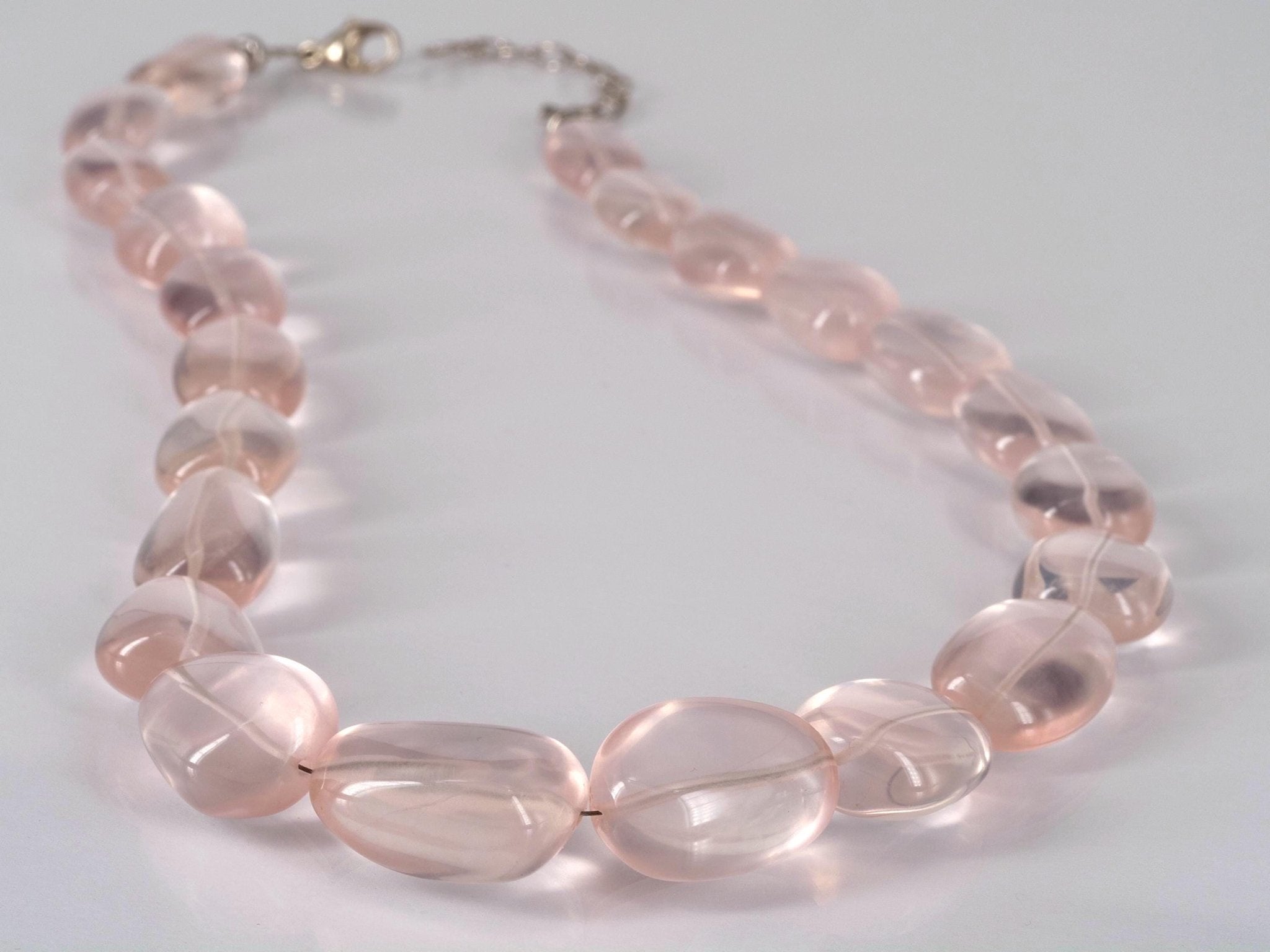 Rosenquarz Kette Damen – Natürliche Edelsteinkette mit großen Nugget - Perlen | 925 Silber | Handgefertigt