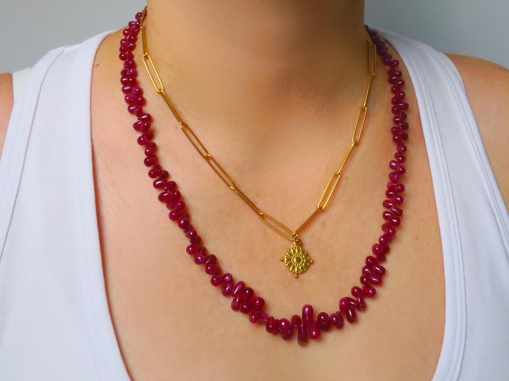 Rubin Tropfenkette rot 47cm Natur Edelstein Collier