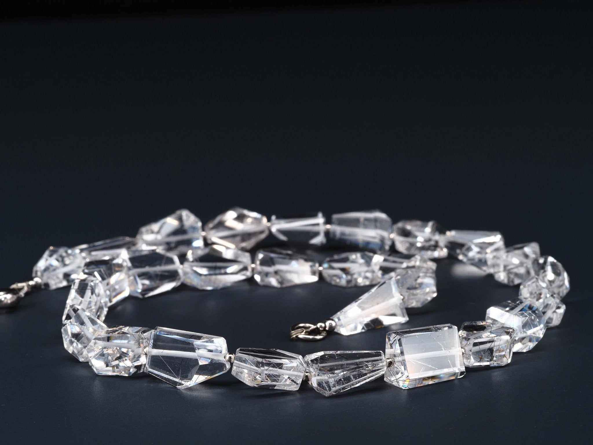 Rutilquarz Collier Silber – klare Rutilquarz Halskette aus Brasilien mit großen Freeform - Perlen