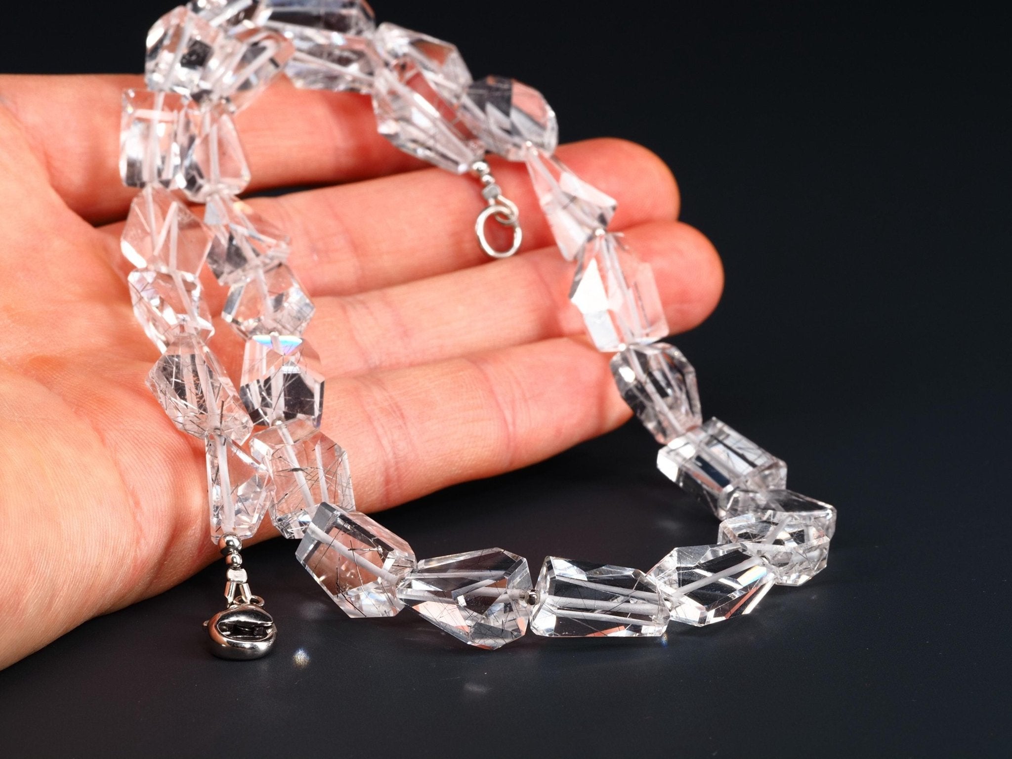 Rutilquarz Collier Silber – klare Rutilquarz Halskette aus Brasilien mit großen Freeform - Perlen