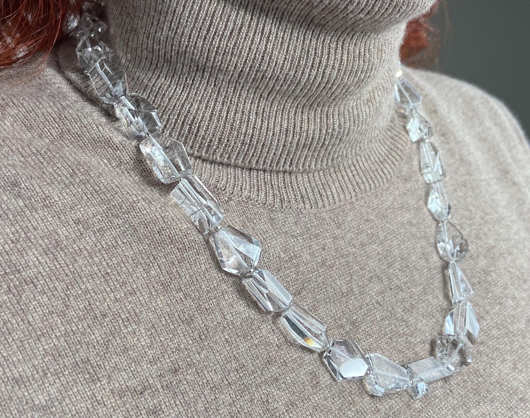 Rutilquarz Collier Silber – klare Rutilquarz Halskette aus Brasilien mit großen Freeform - Perlen