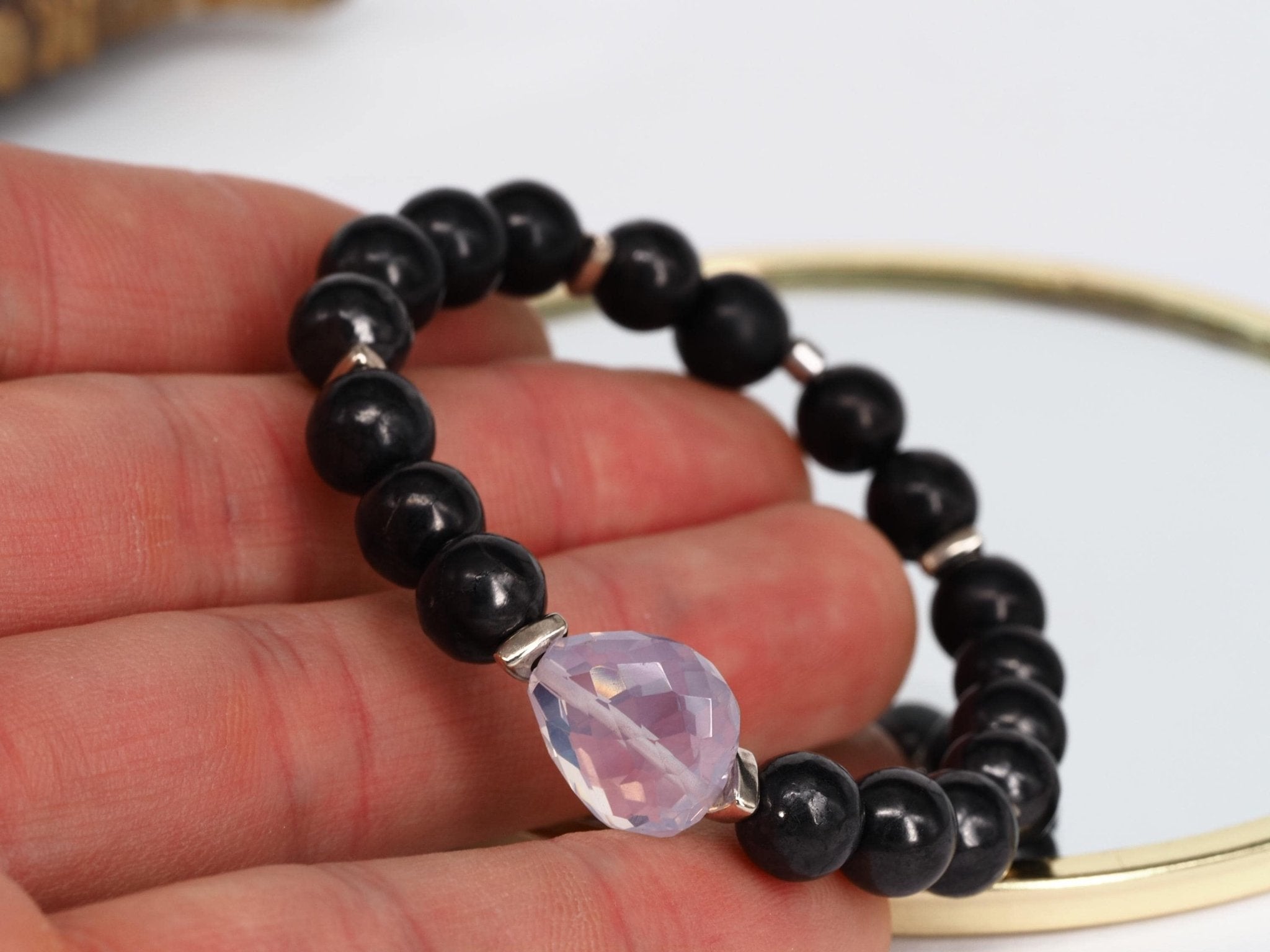 Schungit Armband – edles Unisex - Edelsteinarmband mit Lavendelquarz & Silberdetails