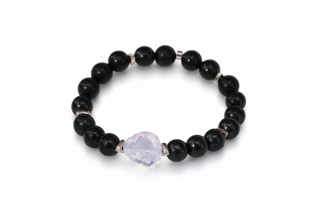 Schungit Armband – edles Unisex - Edelsteinarmband mit Lavendelquarz & Silberdetails