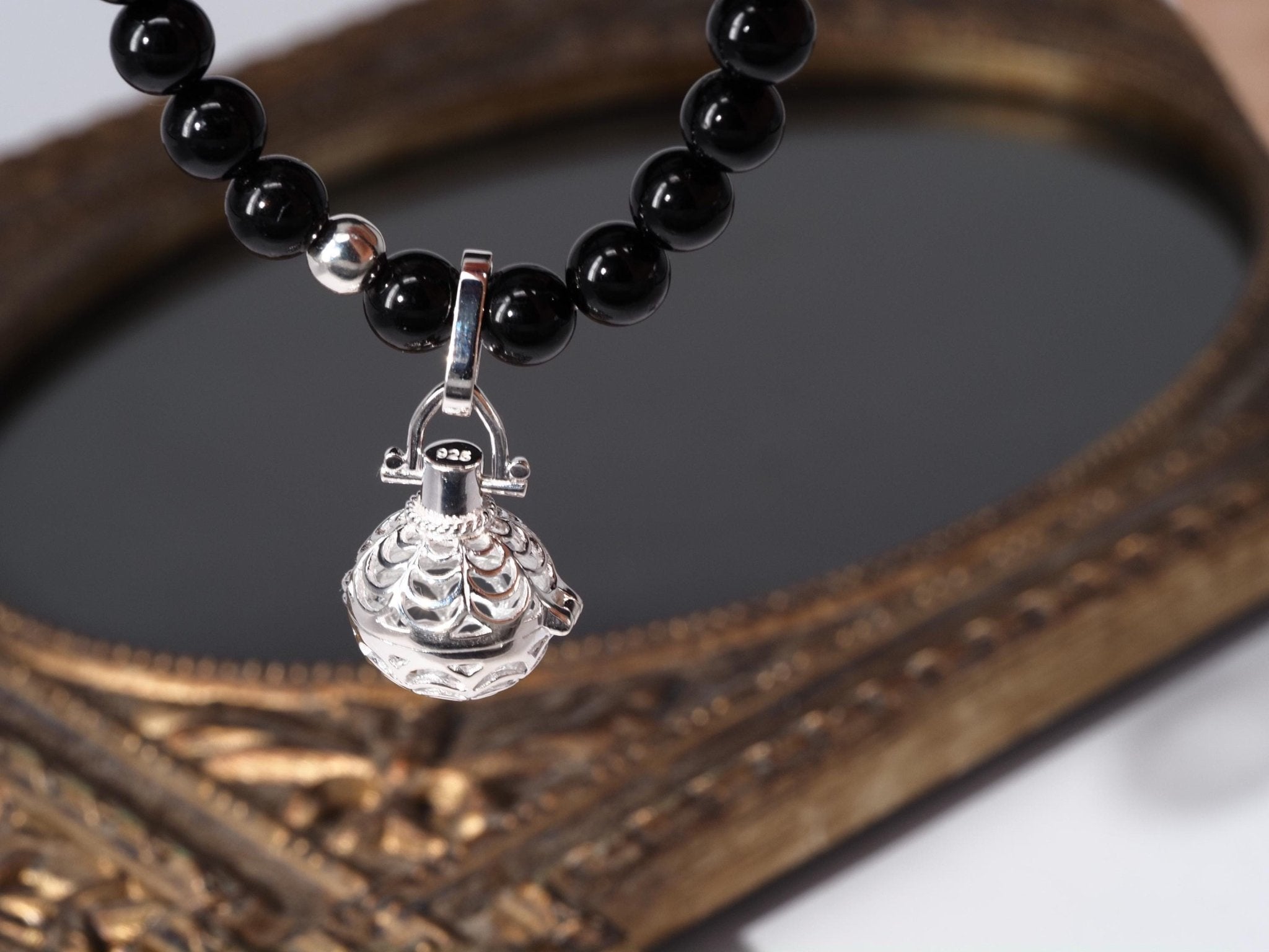 Schwarzes Turmalin Armband – Kugelarmband mit Silber - Kugel