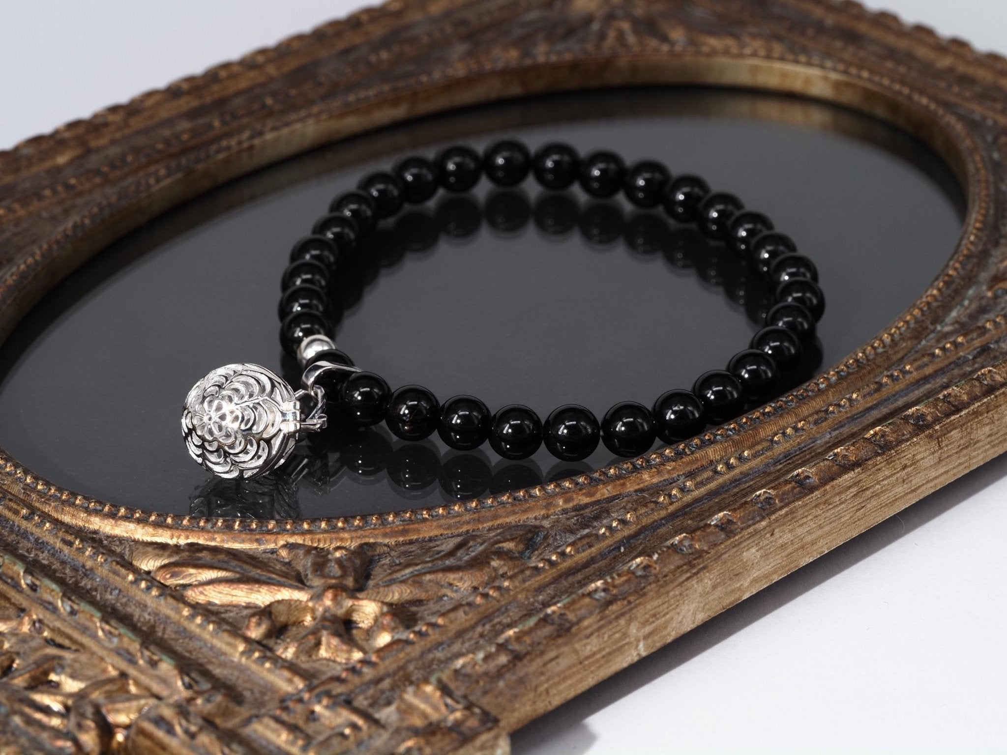 Schwarzes Turmalin Armband – Kugelarmband mit Silber - Kugel