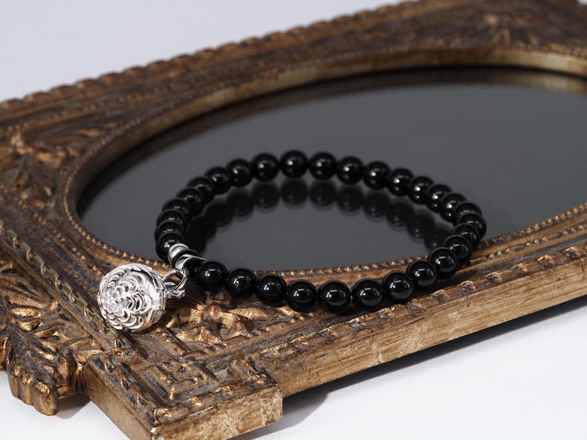 Schwarzes Turmalin Armband – Kugelarmband mit Silber - Kugel