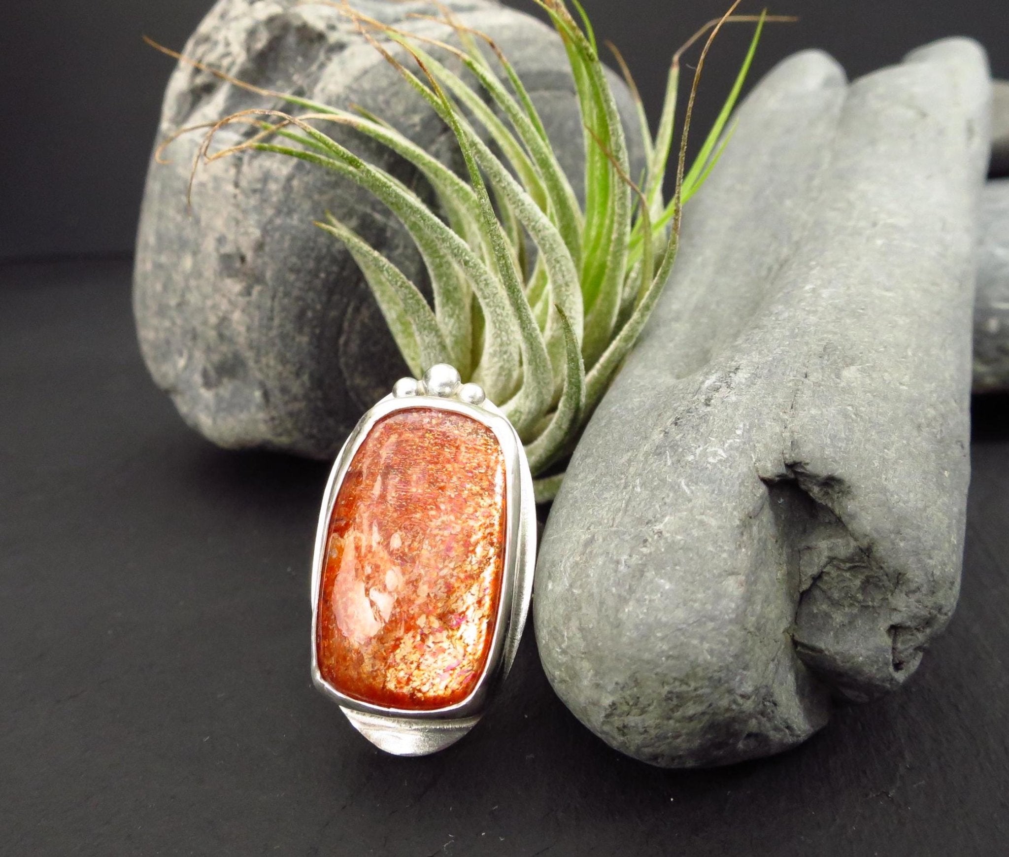 Sonnenstein Ring Silber Sonnenstein Cabochon Tansania Konfetti Sonnenstein Ring Sonnenstein Afrika Statement Ring GR8 Energie Stein Ring