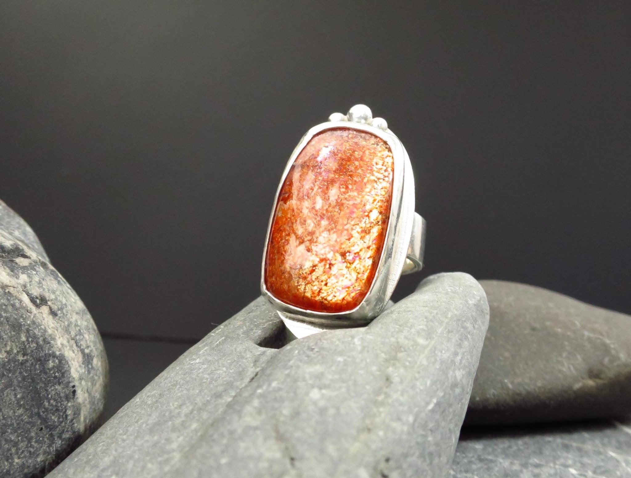 Sonnenstein Ring Silber Sonnenstein Cabochon Tansania Konfetti Sonnenstein Ring Sonnenstein Afrika Statement Ring GR8 Energie Stein Ring