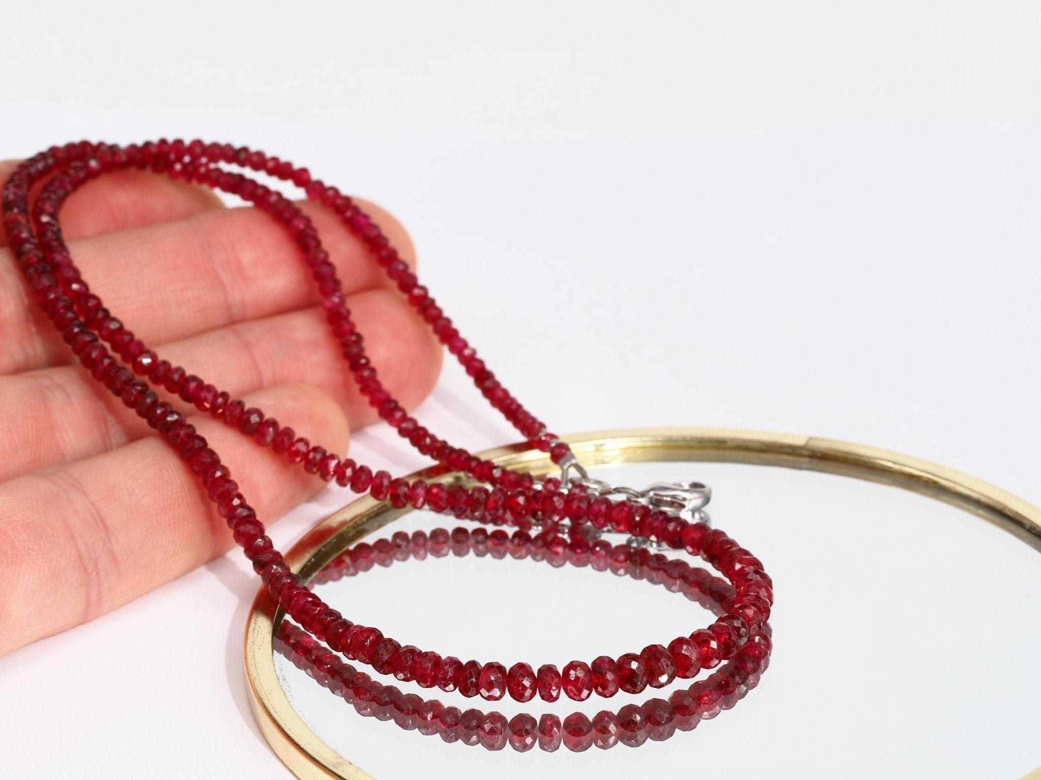 Spinell Edelstein Kette Silber rot Natur unbehandelt Sterling Silber Verschluss rhodiniert roter Edelstein facettiert