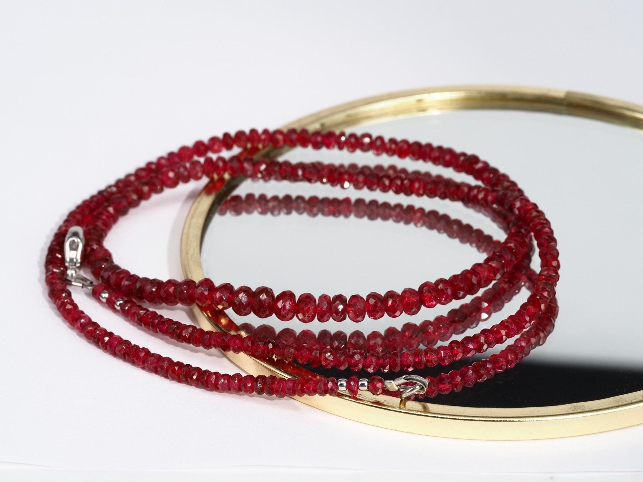 Spinell Edelstein Kette Silber rot Natur unbehandelt Sterling Silber Verschluss rhodiniert roter Edelstein facettiert