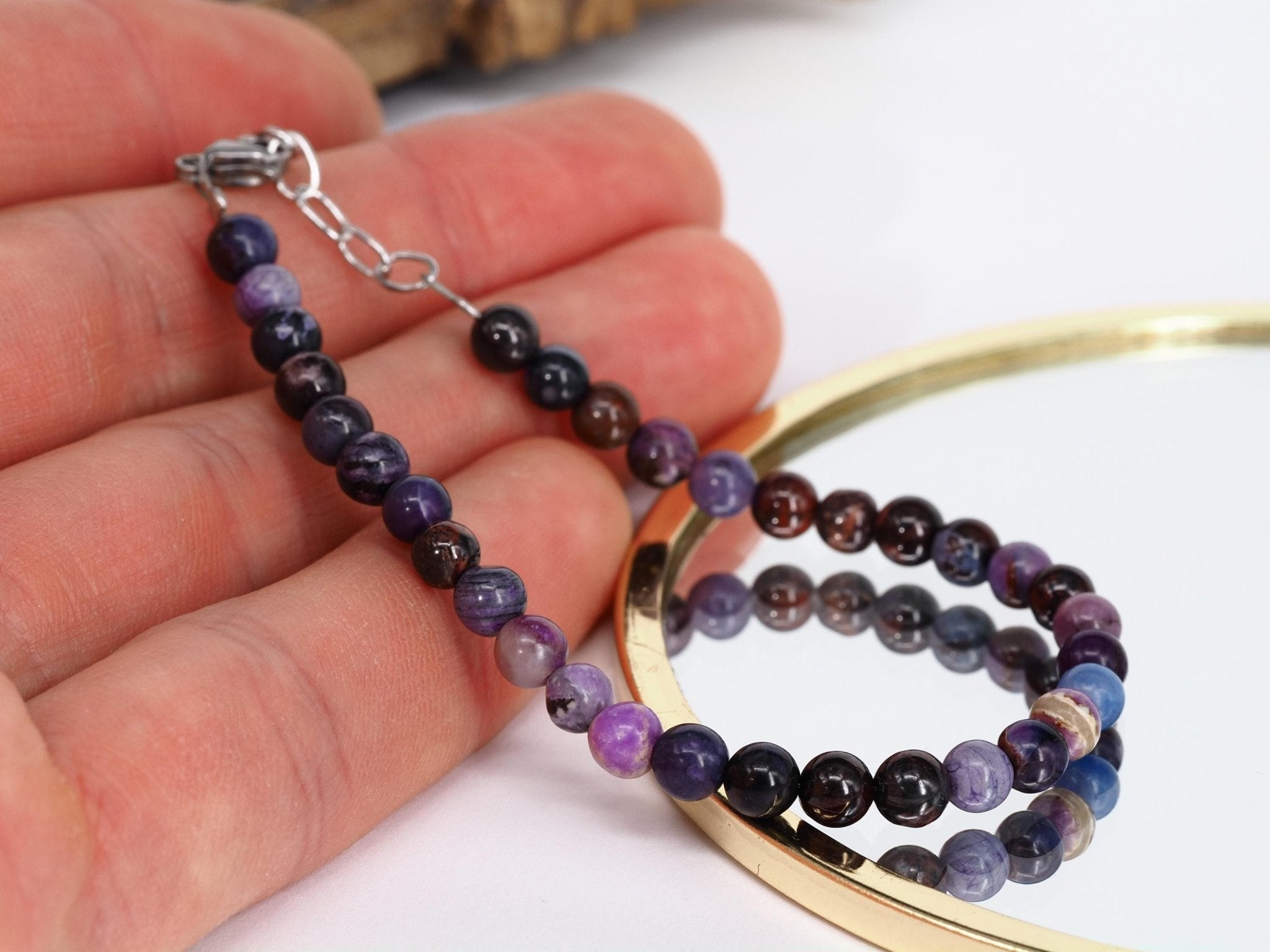 Sugilit Armband 100% echtes lila Edelsteinarmband 17,5 - 20cm