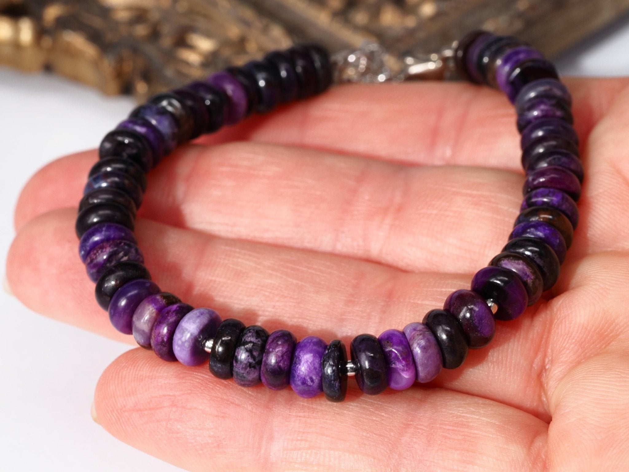 Sugilit Armband 100% Natur lila Edelsteinarmband 18,5 - 22 cm