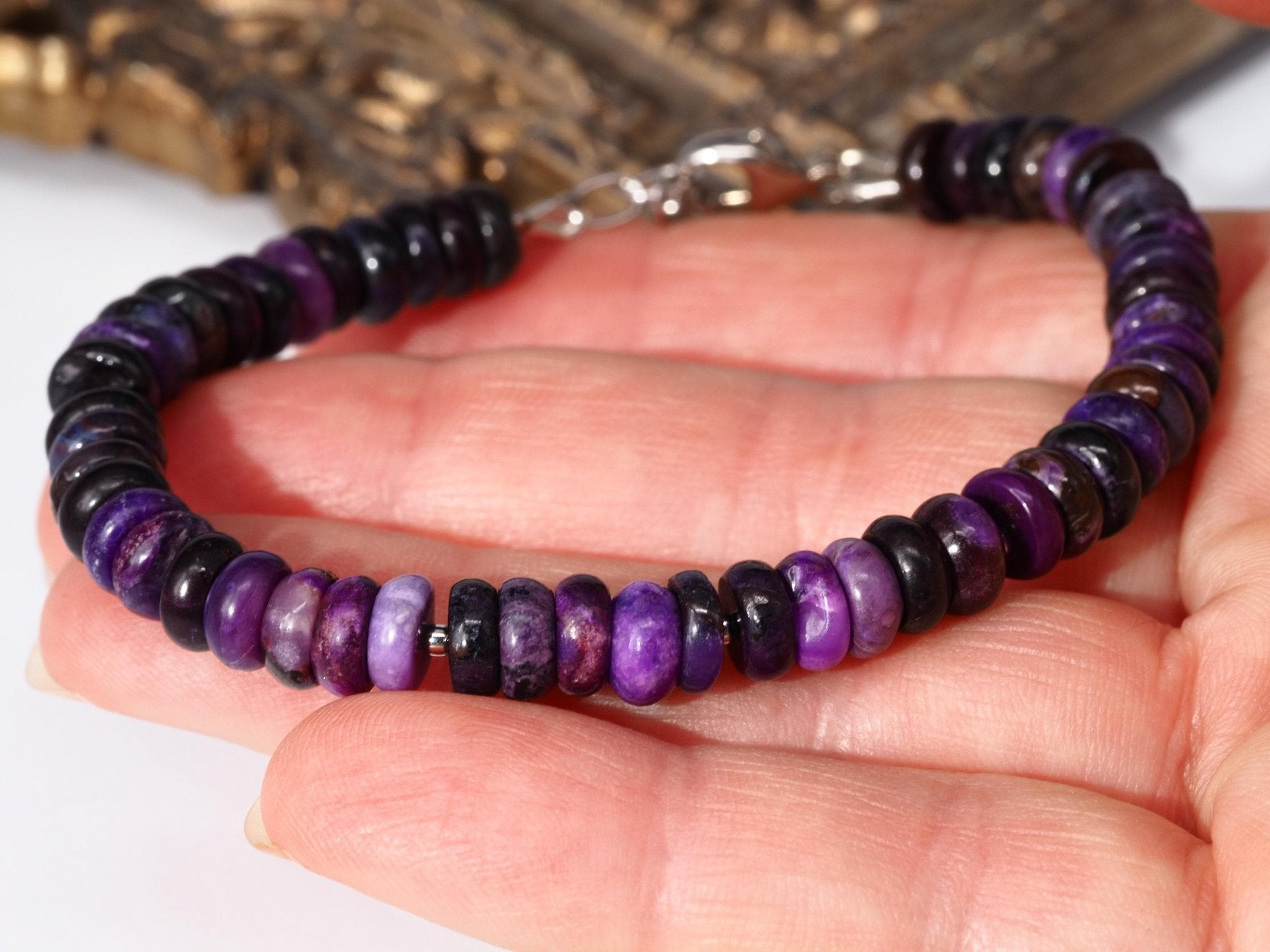 Sugilit Armband 100% Natur lila Edelsteinarmband 18,5 - 22 cm