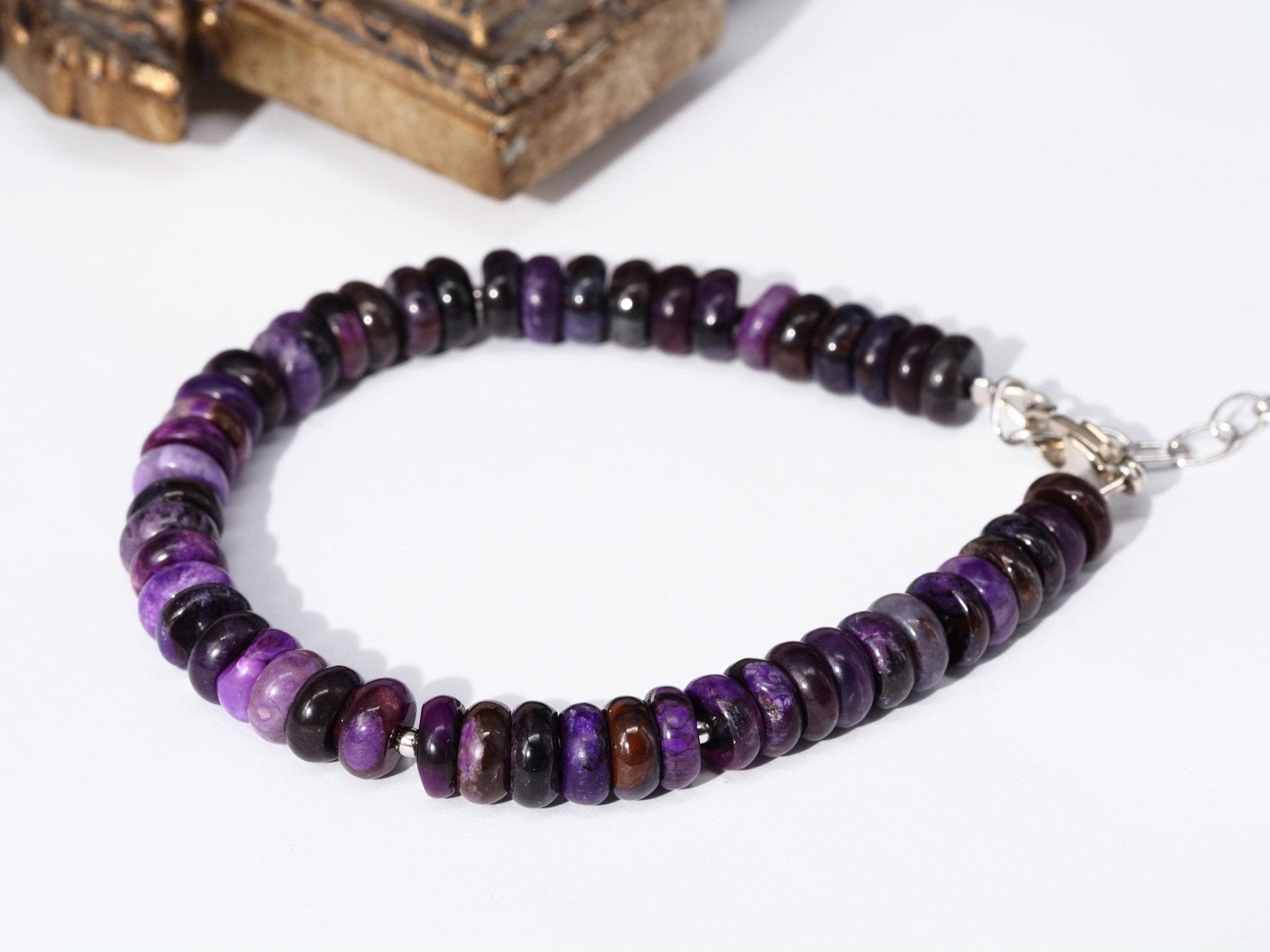 Sugilit Armband 100% Natur lila Edelsteinarmband 18,5 - 22 cm