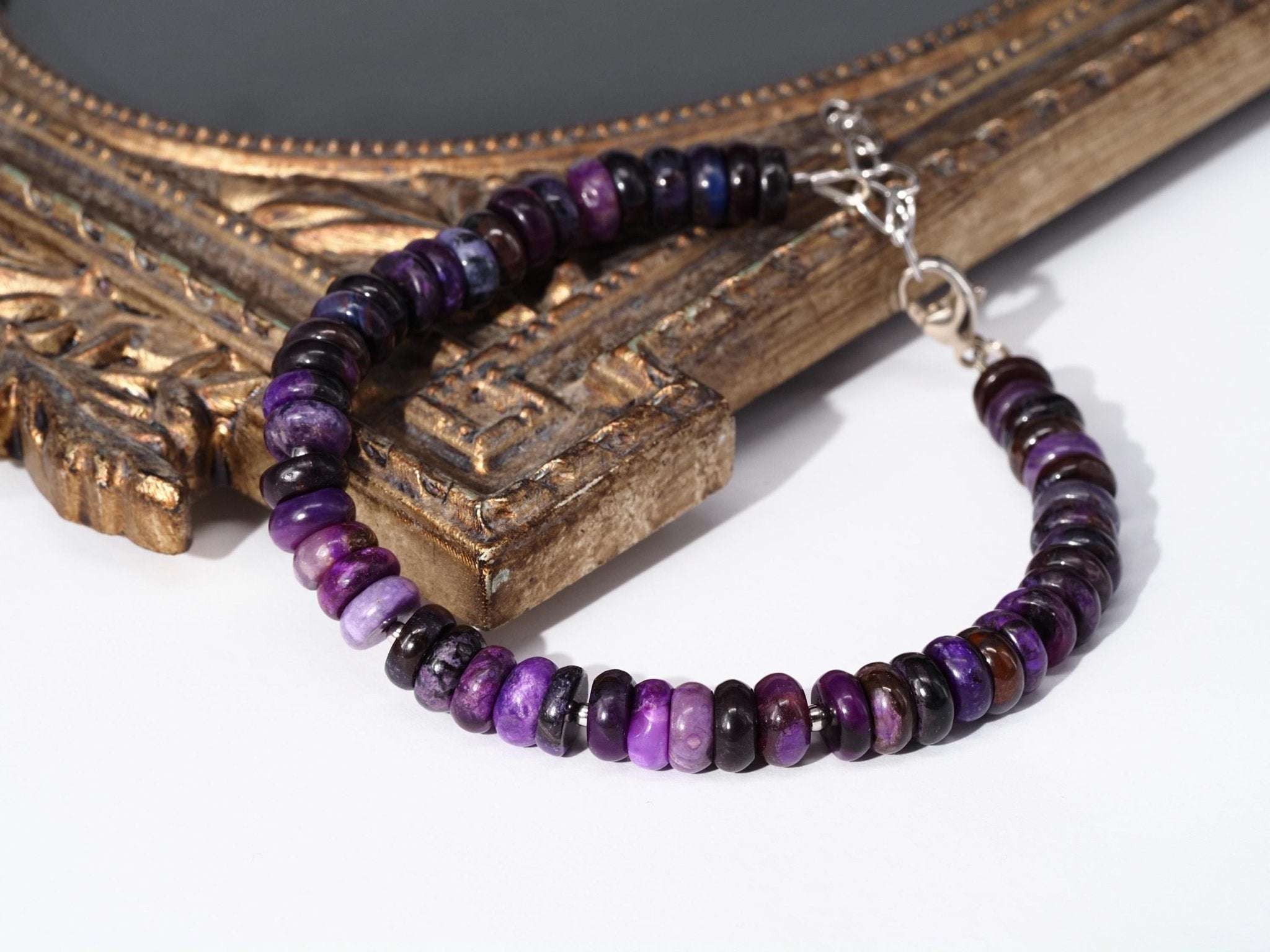Sugilit Armband 100% Natur lila Edelsteinarmband 18,5 - 22 cm