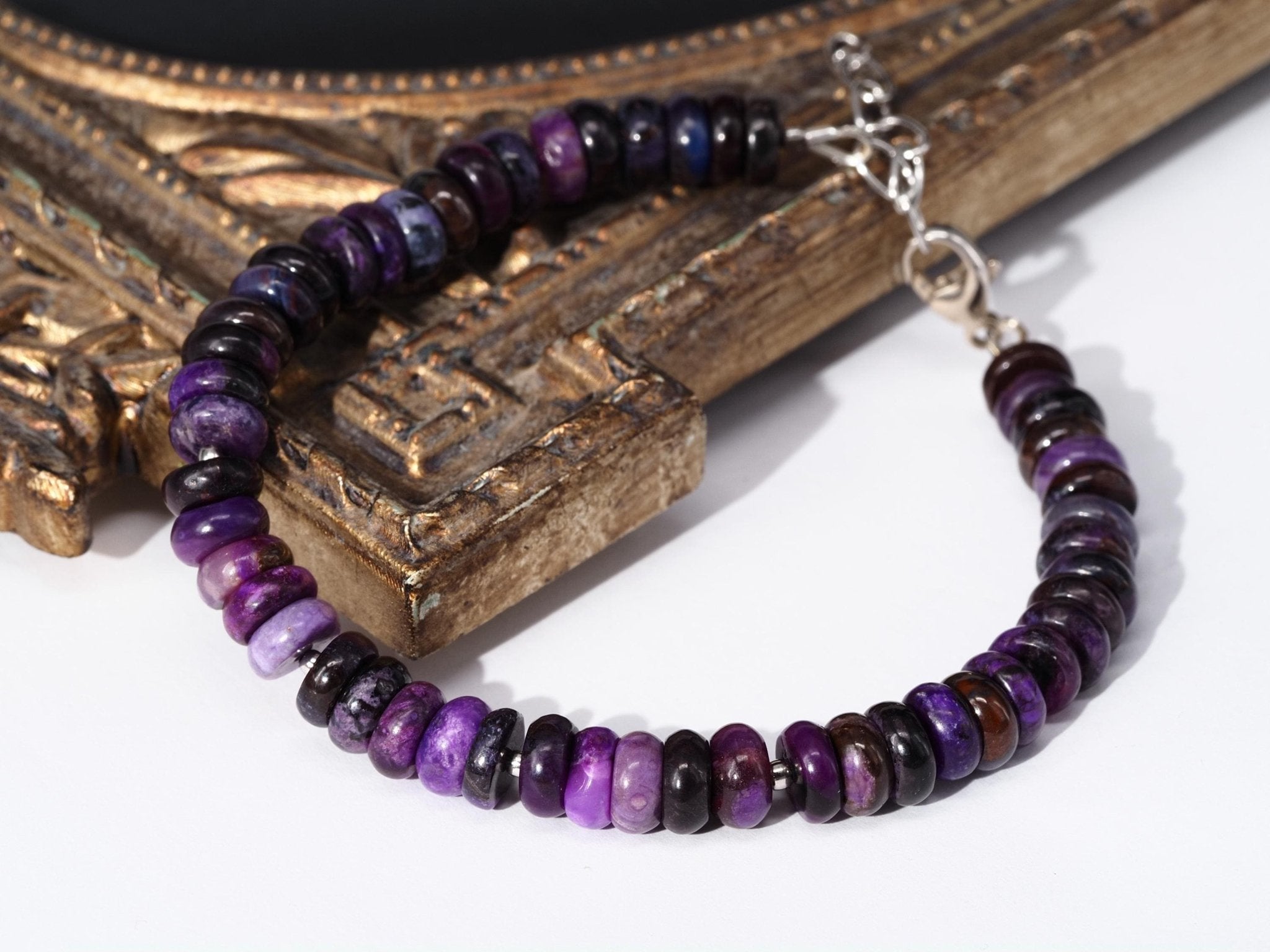 Sugilit Armband 100% Natur lila Edelsteinarmband 18,5 - 22 cm