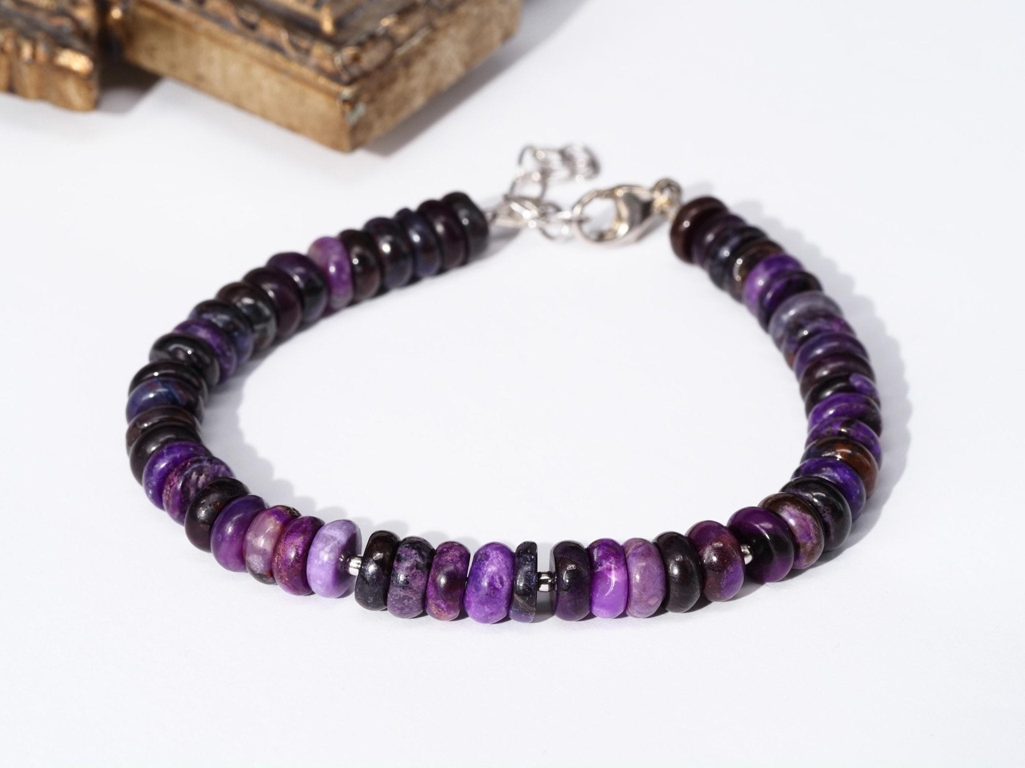 Sugilit Armband 100% Natur lila Edelsteinarmband 18,5 - 22 cm