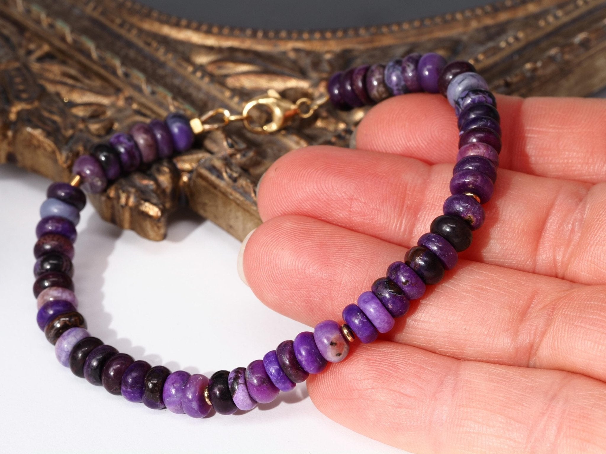 Sugilit Armband 100% Natur lila Edelsteinarmband 19,5cm