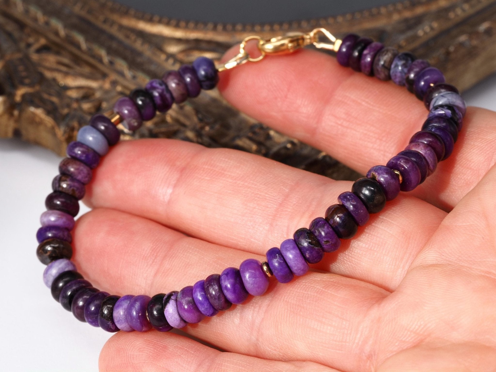 Sugilit Armband 100% Natur lila Edelsteinarmband 19,5cm