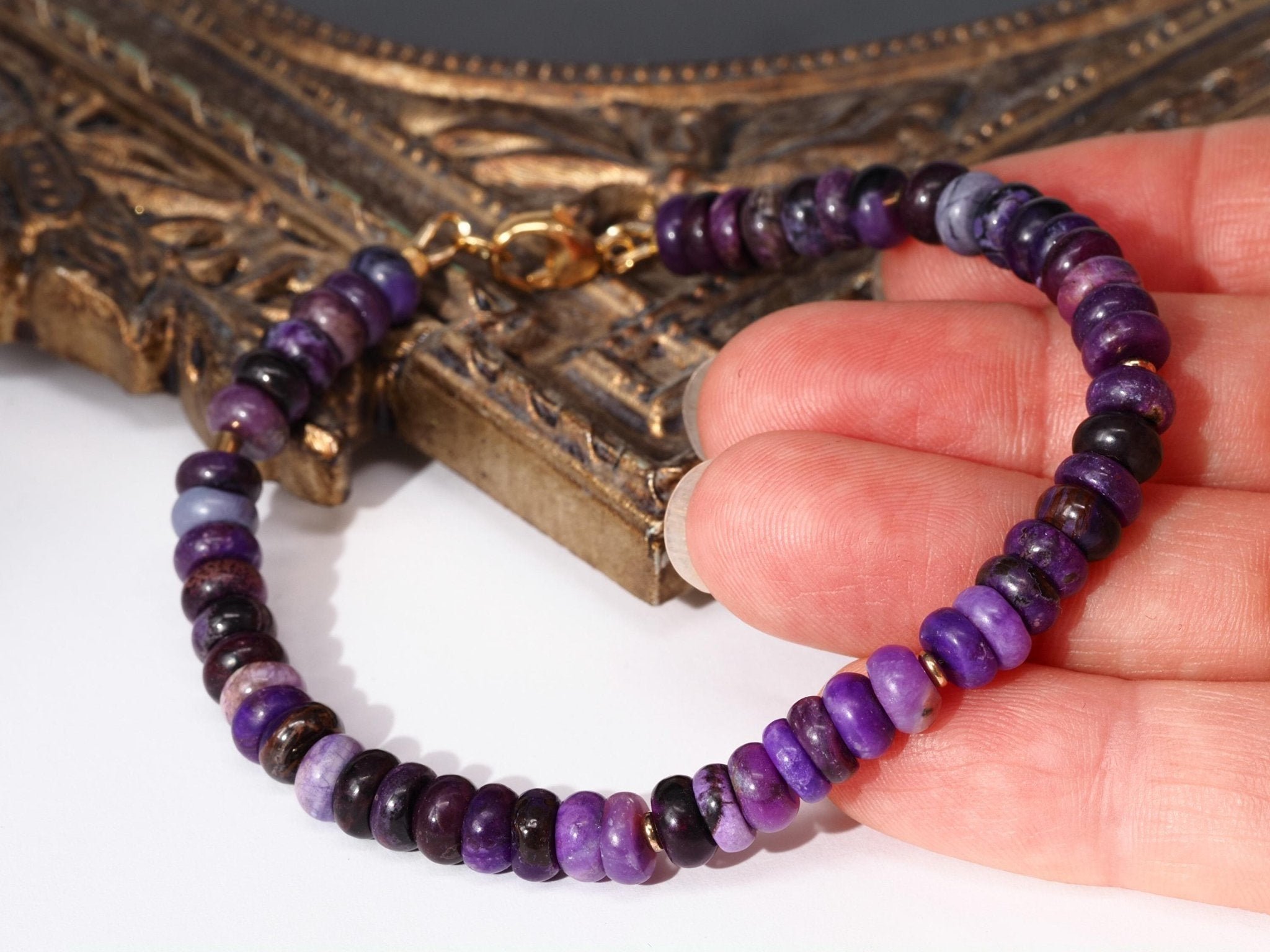 Sugilit Armband 100% Natur lila Edelsteinarmband 19,5cm