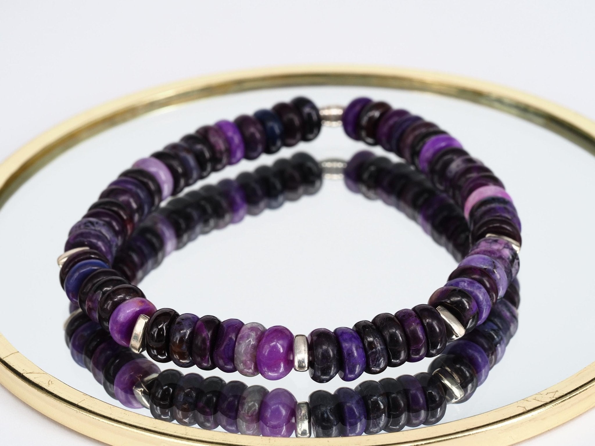 Sugilith Armband 100% Natur Edelstein Sterling Silber elastisch für Herren und Damen