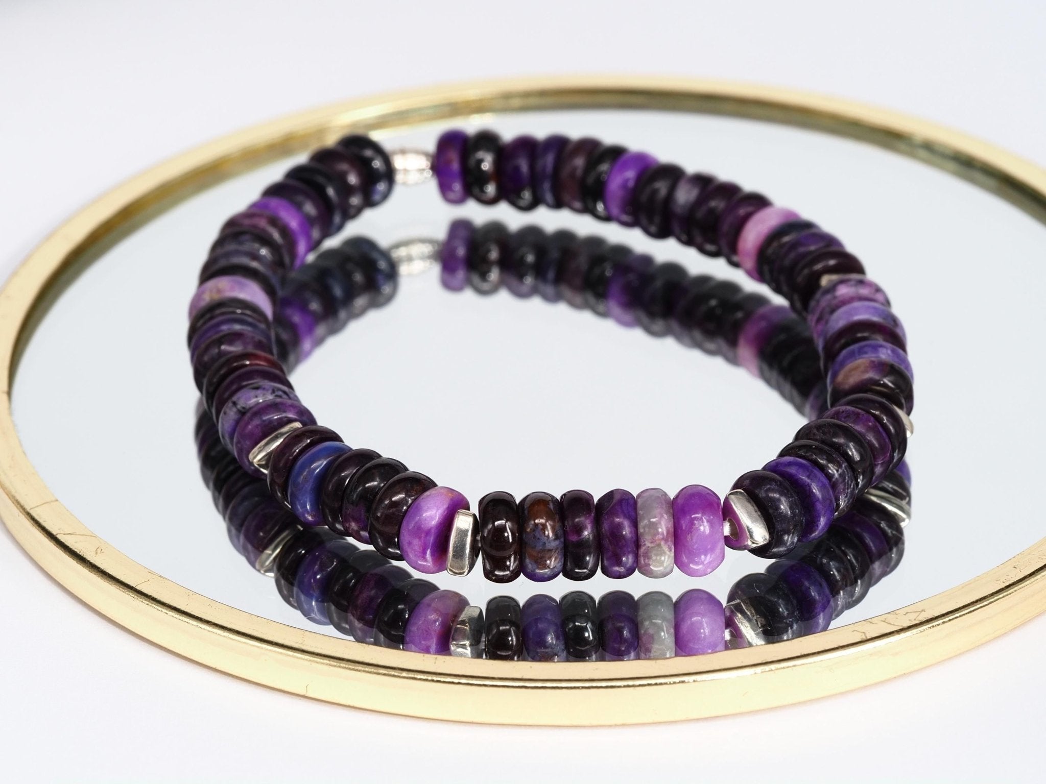 Sugilith Armband 100% Natur Edelstein Sterling Silber elastisch für Herren und Damen