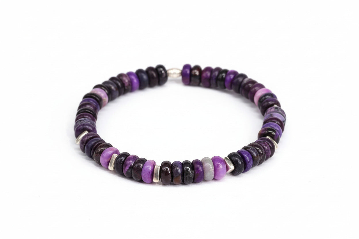 Sugilith Armband 100% Natur Edelstein Sterling Silber elastisch für Herren und Damen
