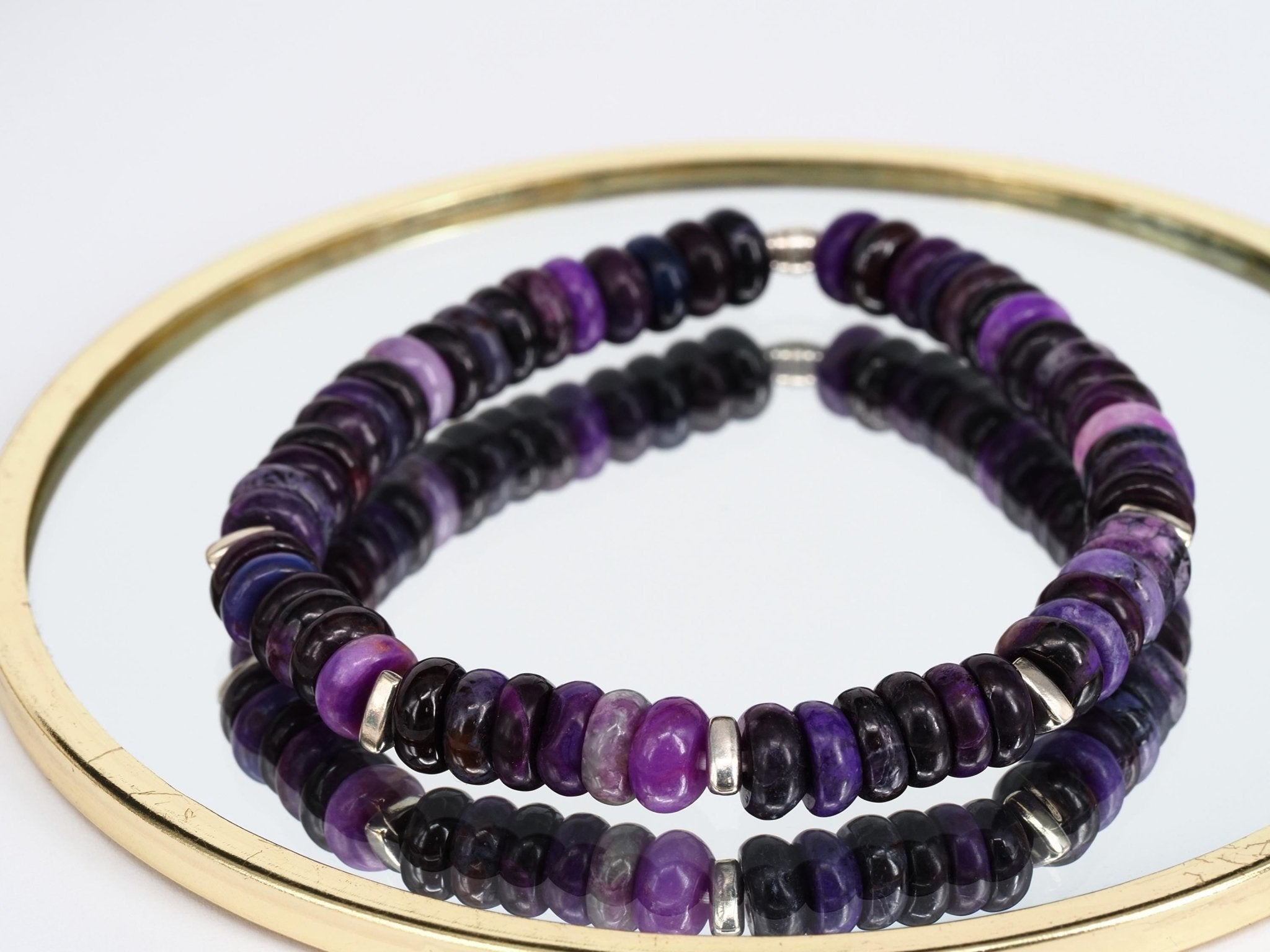 Sugilith Armband 100% Natur Edelstein Sterling Silber elastisch für Herren und Damen